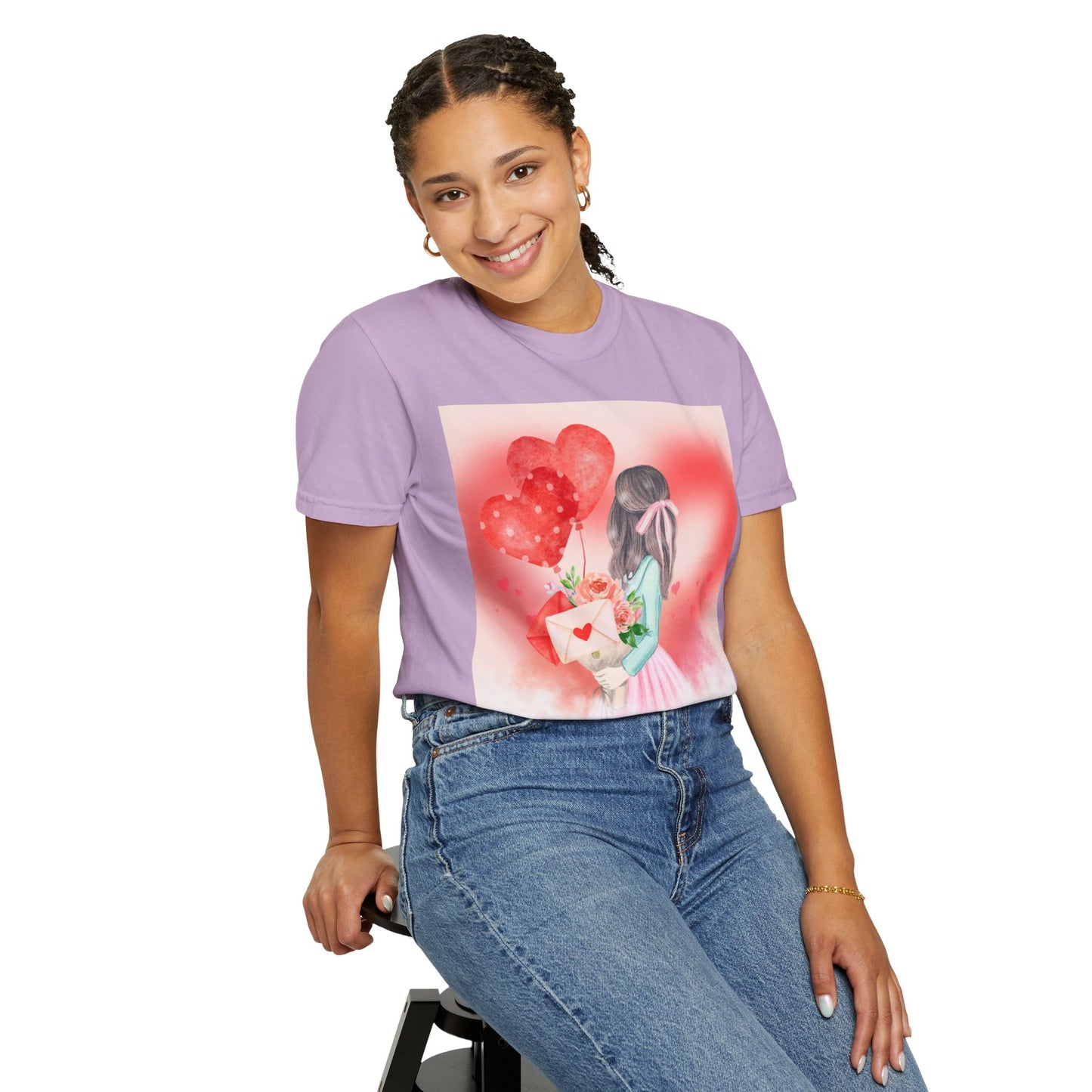 Valentine's Day Unisex Garment-Dyed T-Shirt - Heartfelt Floral Design