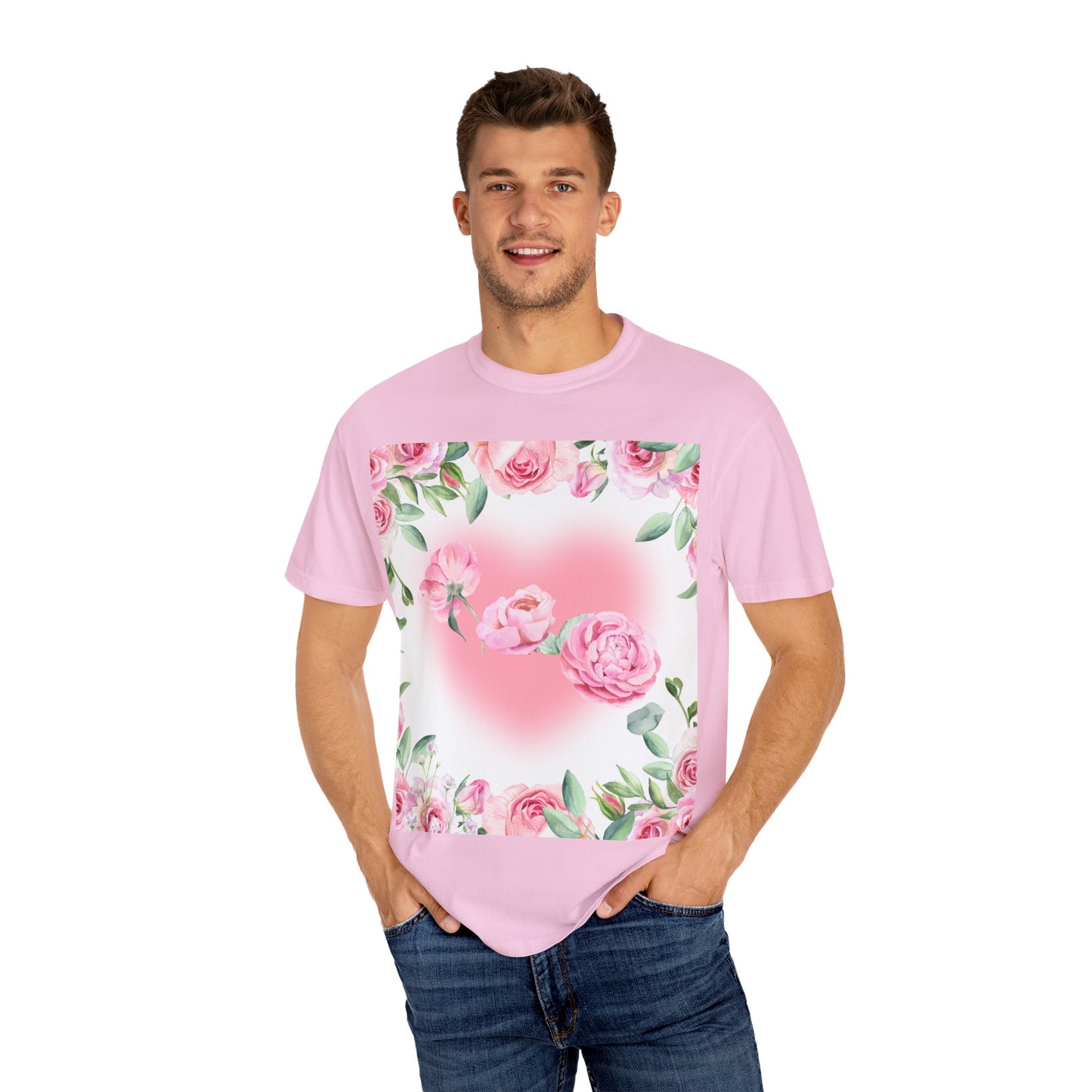 Floral Heart Unisex Garment-Dyed T-shirt for Spring Celebrations