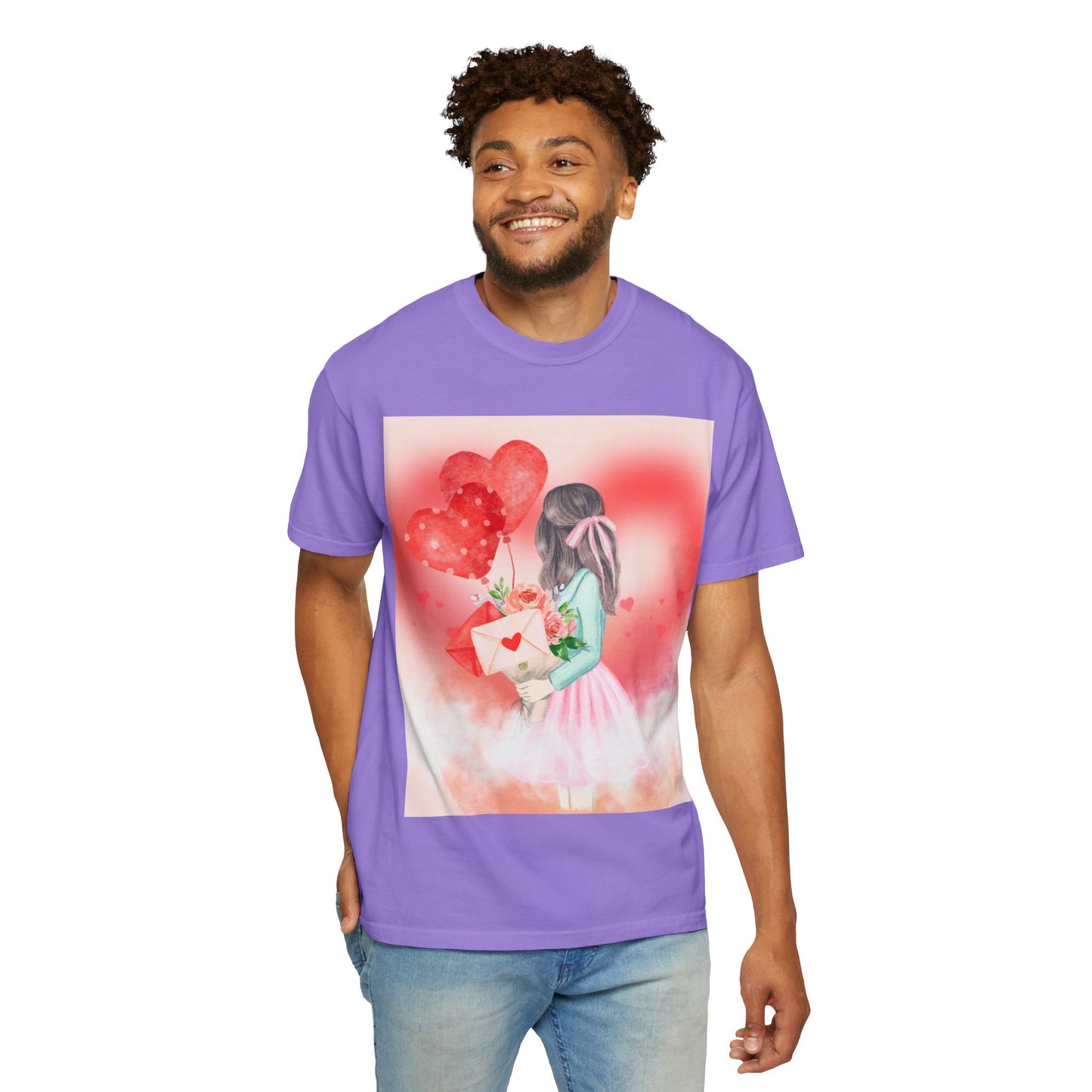 Valentine's Day Unisex Garment-Dyed T-Shirt - Heartfelt Floral Design