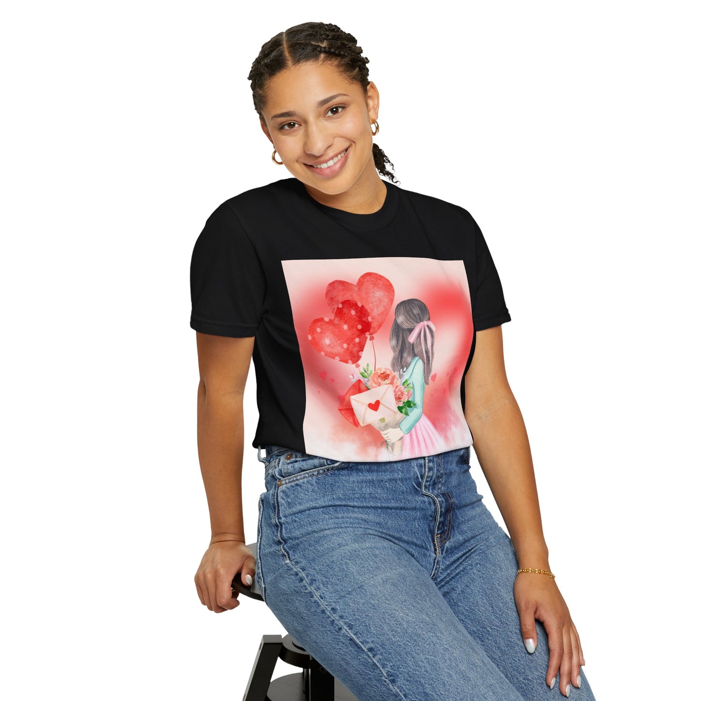 Valentine's Day Unisex Garment-Dyed T-Shirt - Heartfelt Floral Design