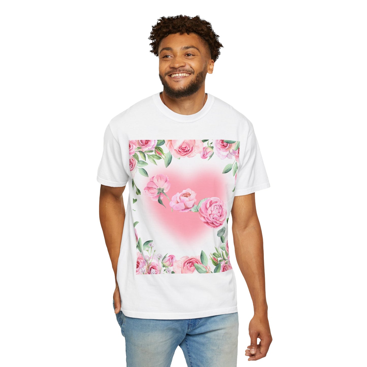 Floral Heart Unisex Garment-Dyed T-shirt for Spring Celebrations