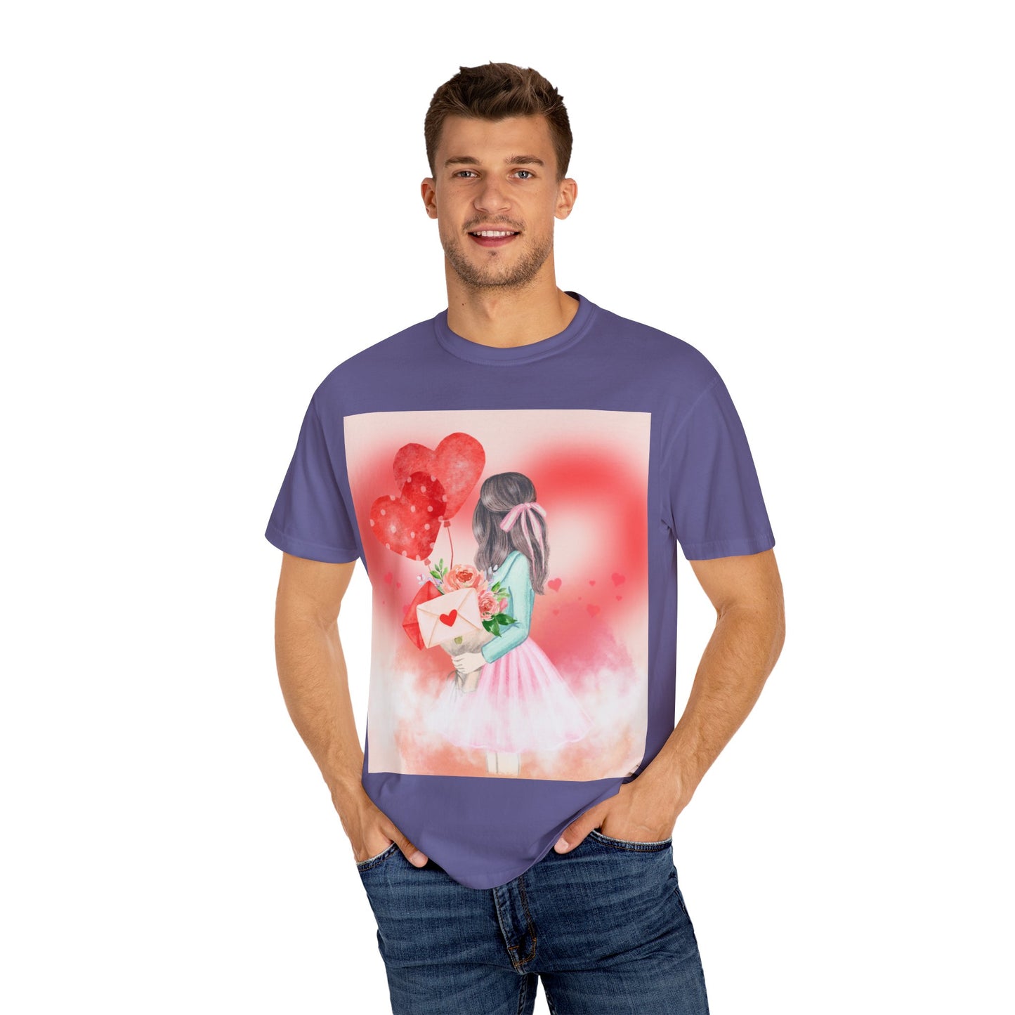 Valentine's Day Unisex Garment-Dyed T-Shirt - Heartfelt Floral Design