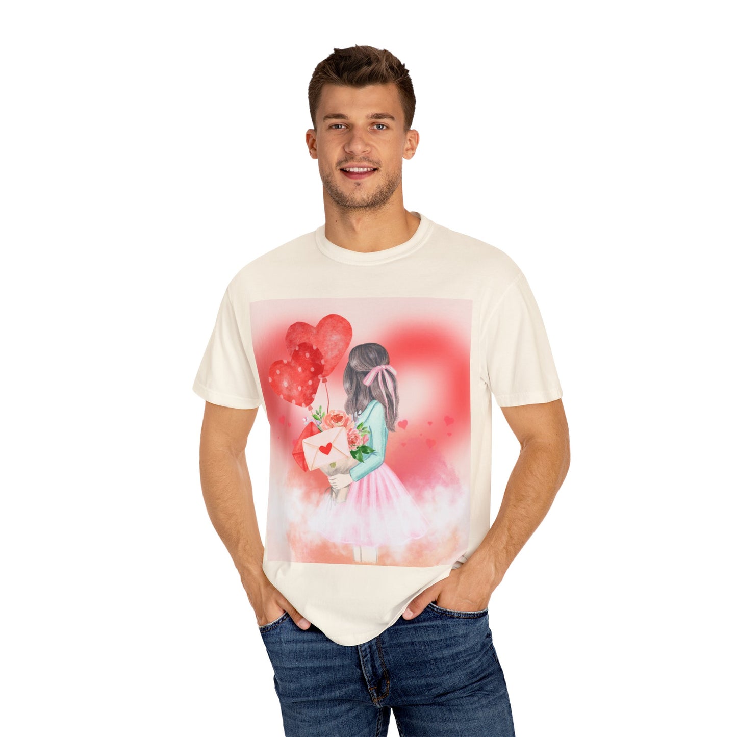 Valentine's Day Unisex Garment-Dyed T-Shirt - Heartfelt Floral Design