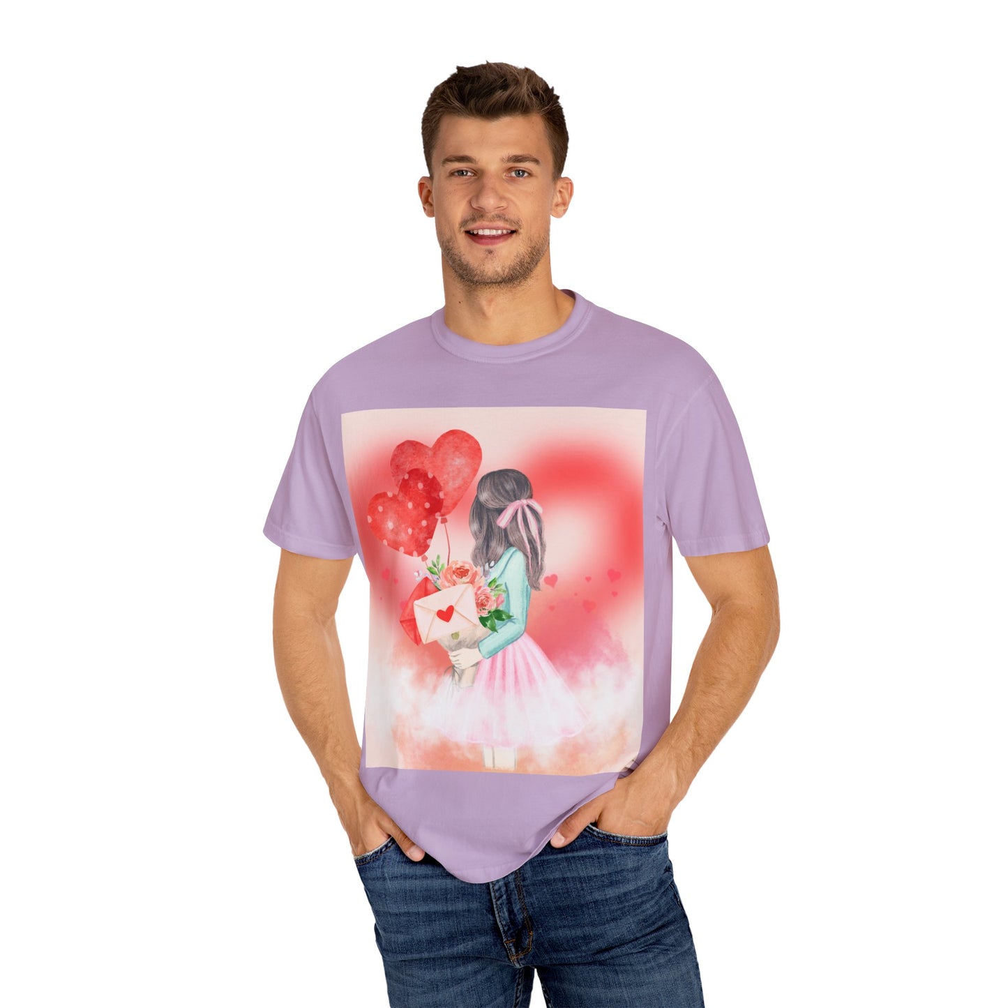 Valentine's Day Unisex Garment-Dyed T-Shirt - Heartfelt Floral Design