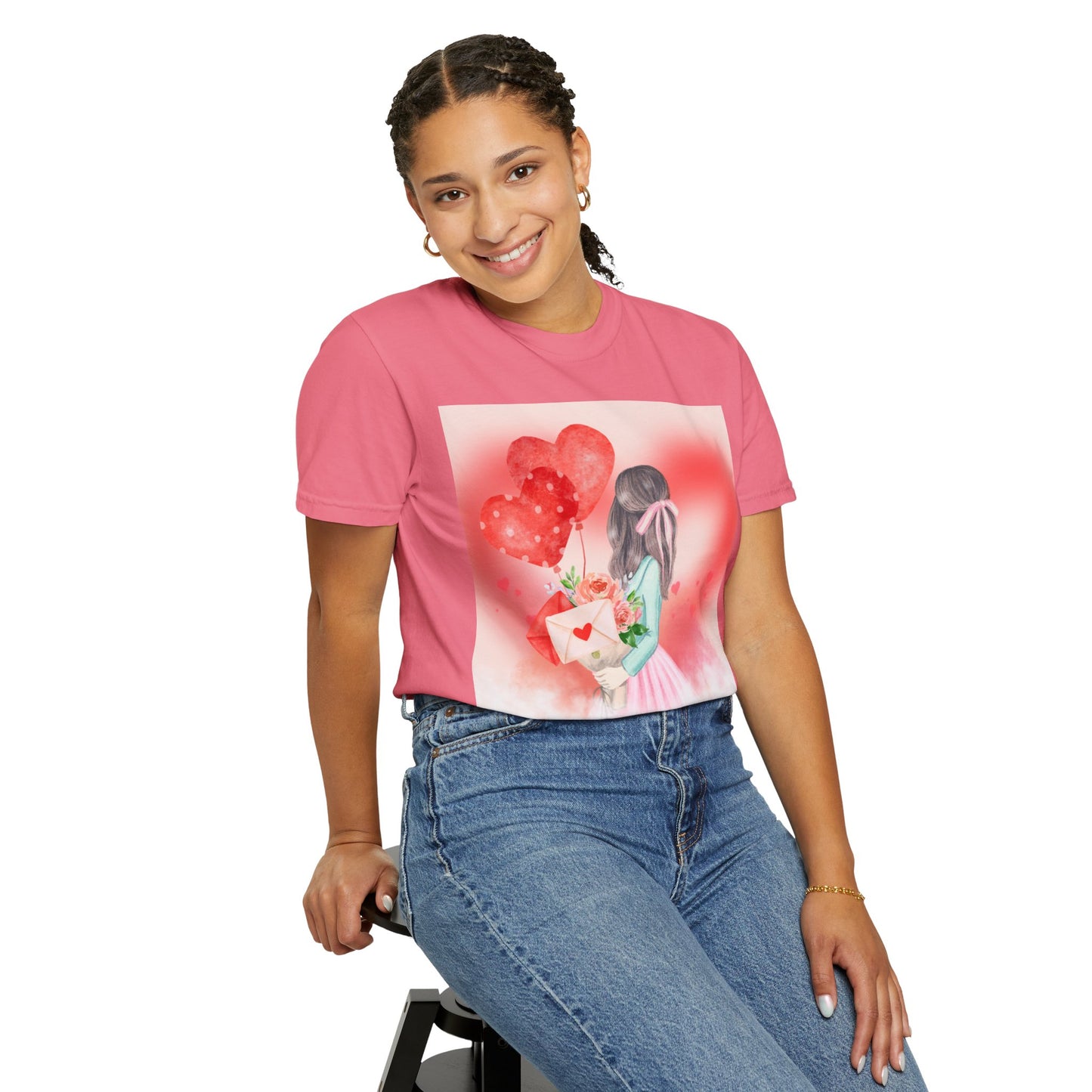 Valentine's Day Unisex Garment-Dyed T-Shirt - Heartfelt Floral Design