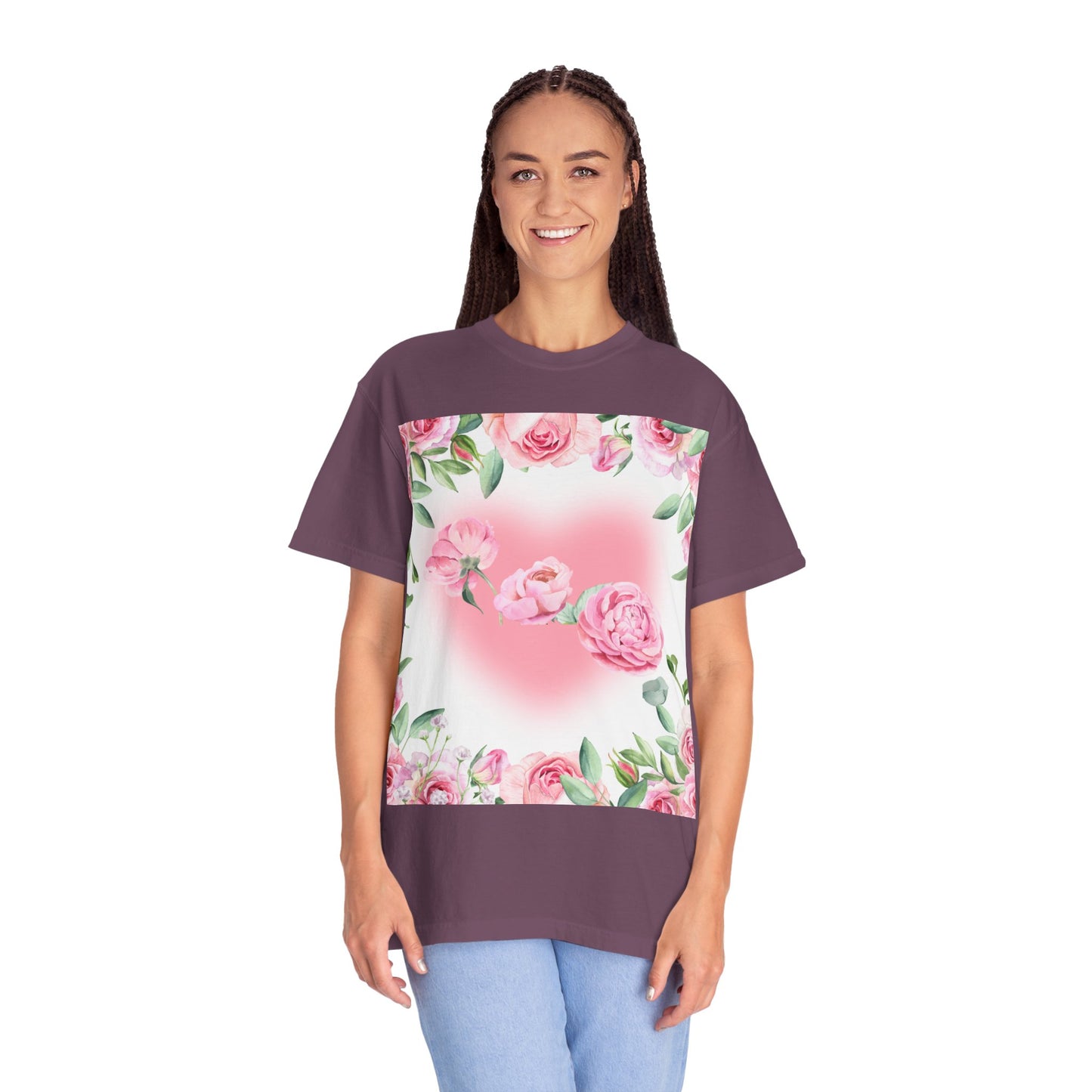 Floral Heart Unisex Garment-Dyed T-shirt for Spring Celebrations