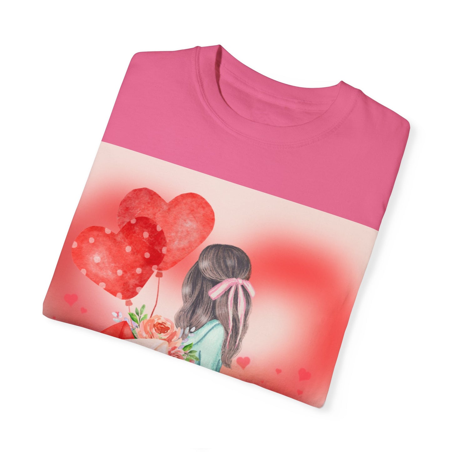 Valentine's Day Unisex Garment-Dyed T-Shirt - Heartfelt Floral Design