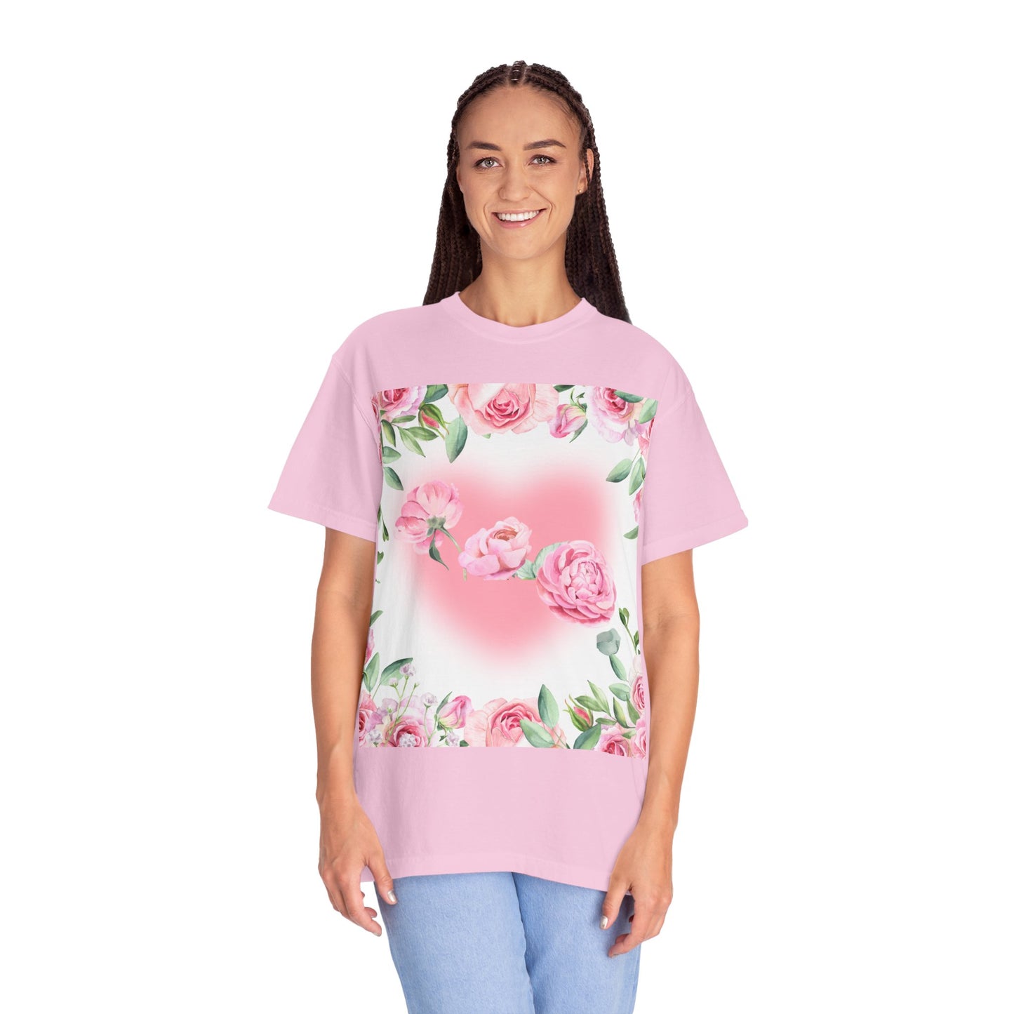 Floral Heart Unisex Garment-Dyed T-shirt for Spring Celebrations