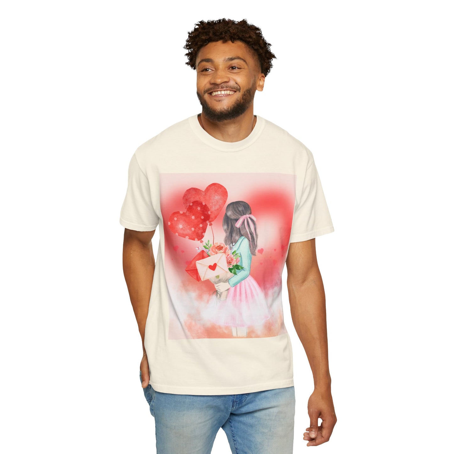 Valentine's Day Unisex Garment-Dyed T-Shirt - Heartfelt Floral Design