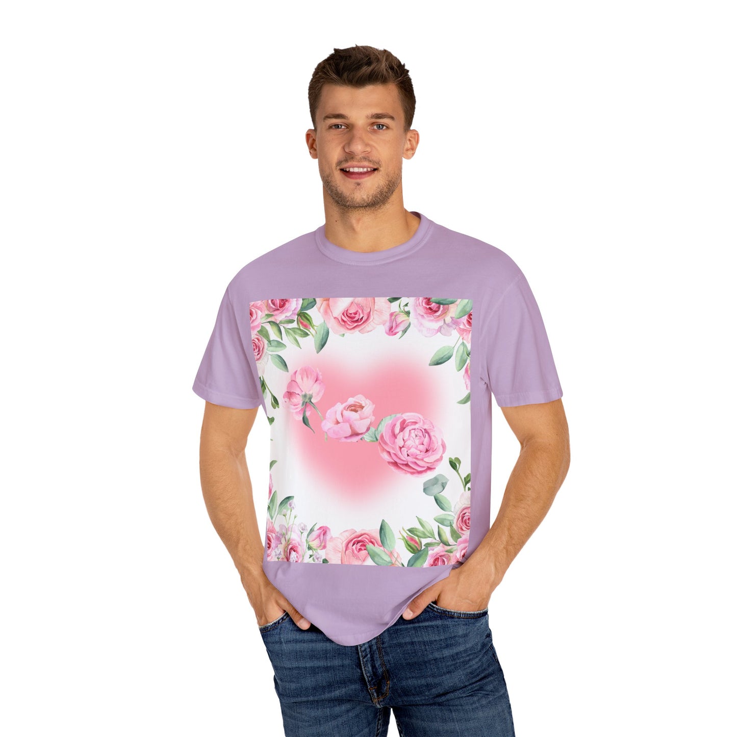 Floral Heart Unisex Garment-Dyed T-shirt for Spring Celebrations