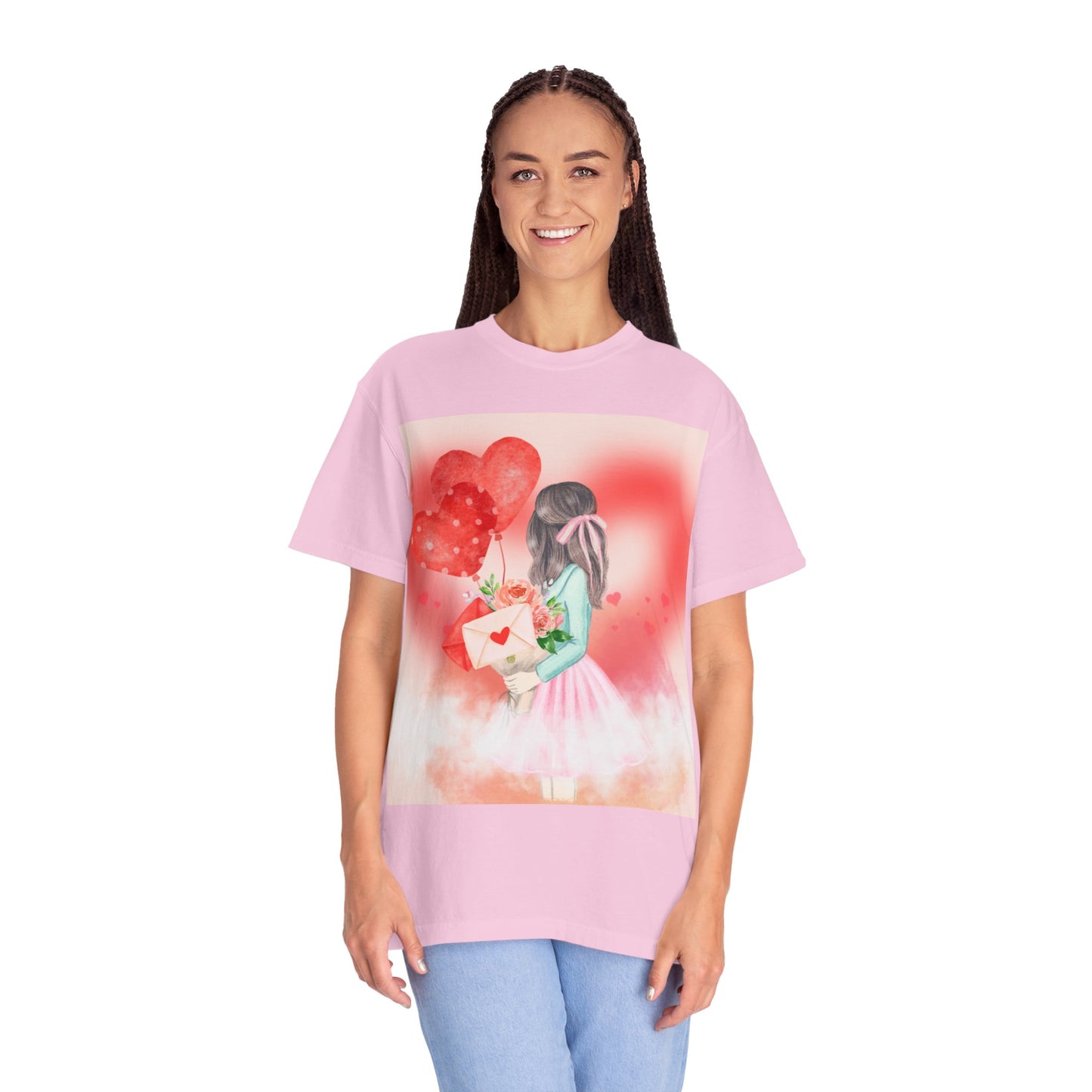 Valentine's Day Unisex Garment-Dyed T-Shirt - Heartfelt Floral Design