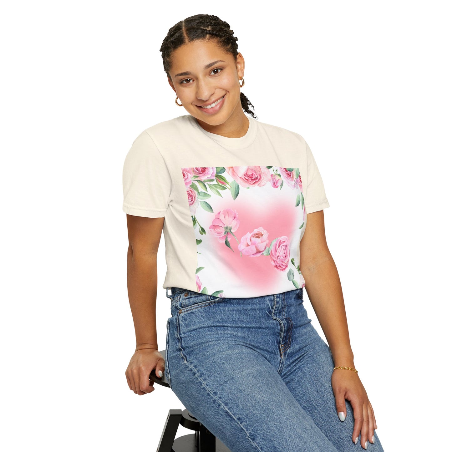 Floral Heart Unisex Garment-Dyed T-shirt for Spring Celebrations