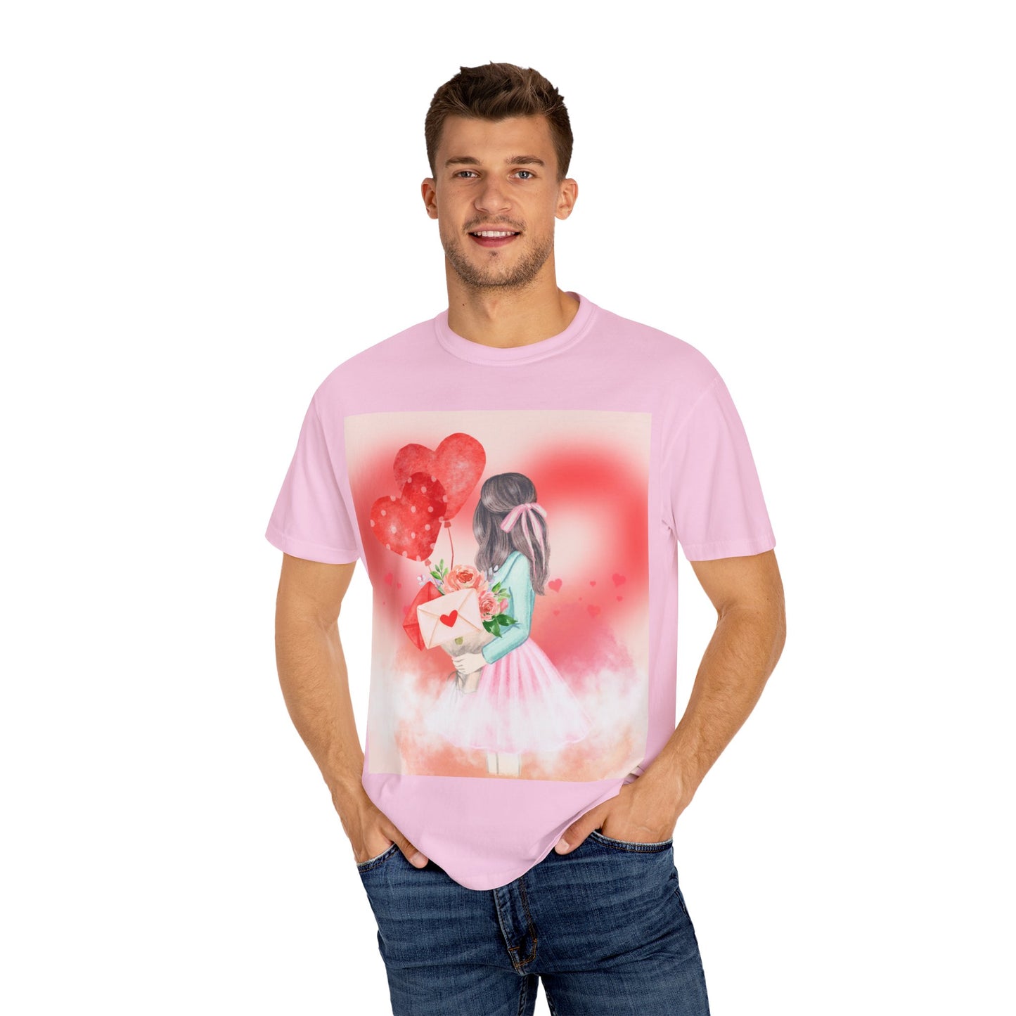 Valentine's Day Unisex Garment-Dyed T-Shirt - Heartfelt Floral Design