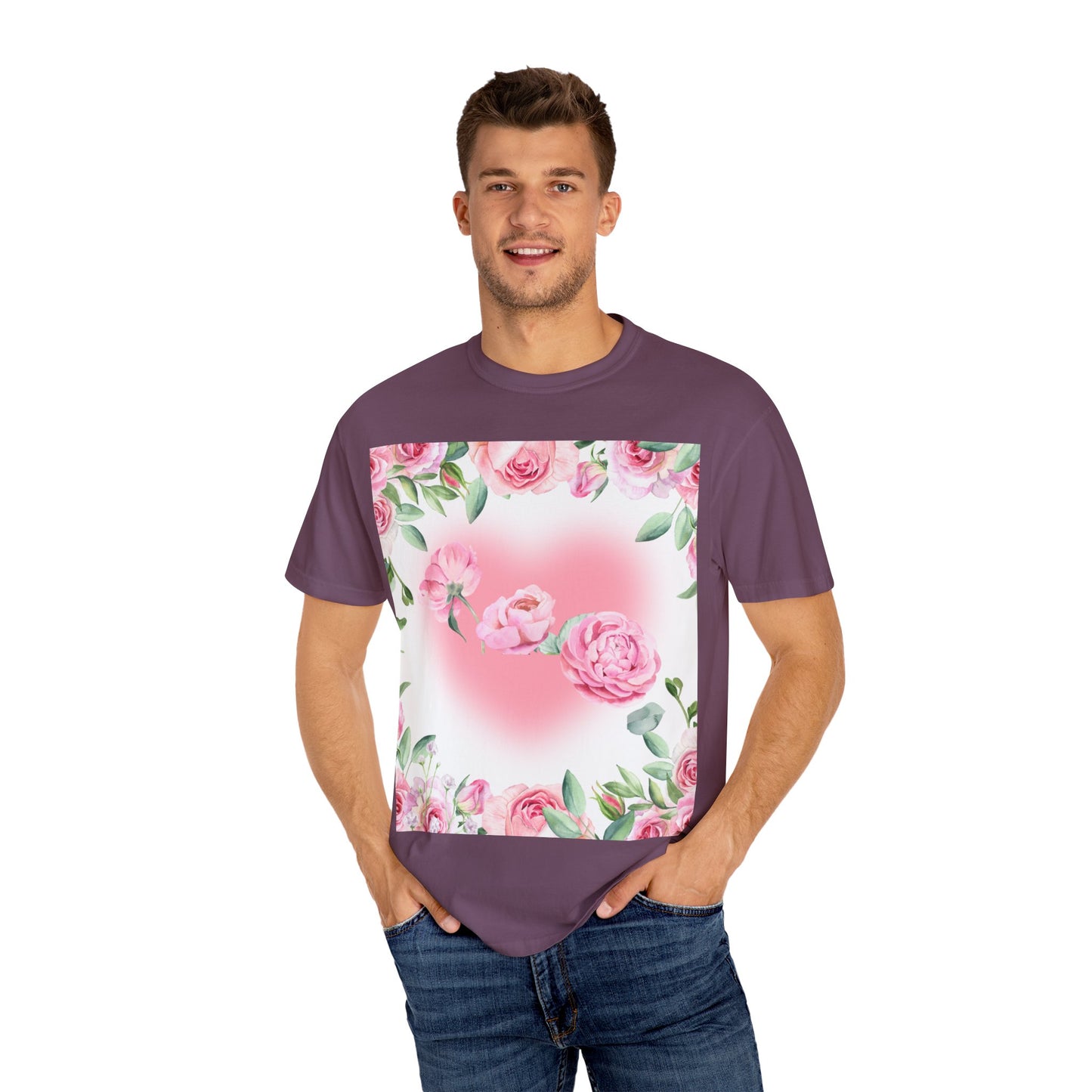 Floral Heart Unisex Garment-Dyed T-shirt for Spring Celebrations