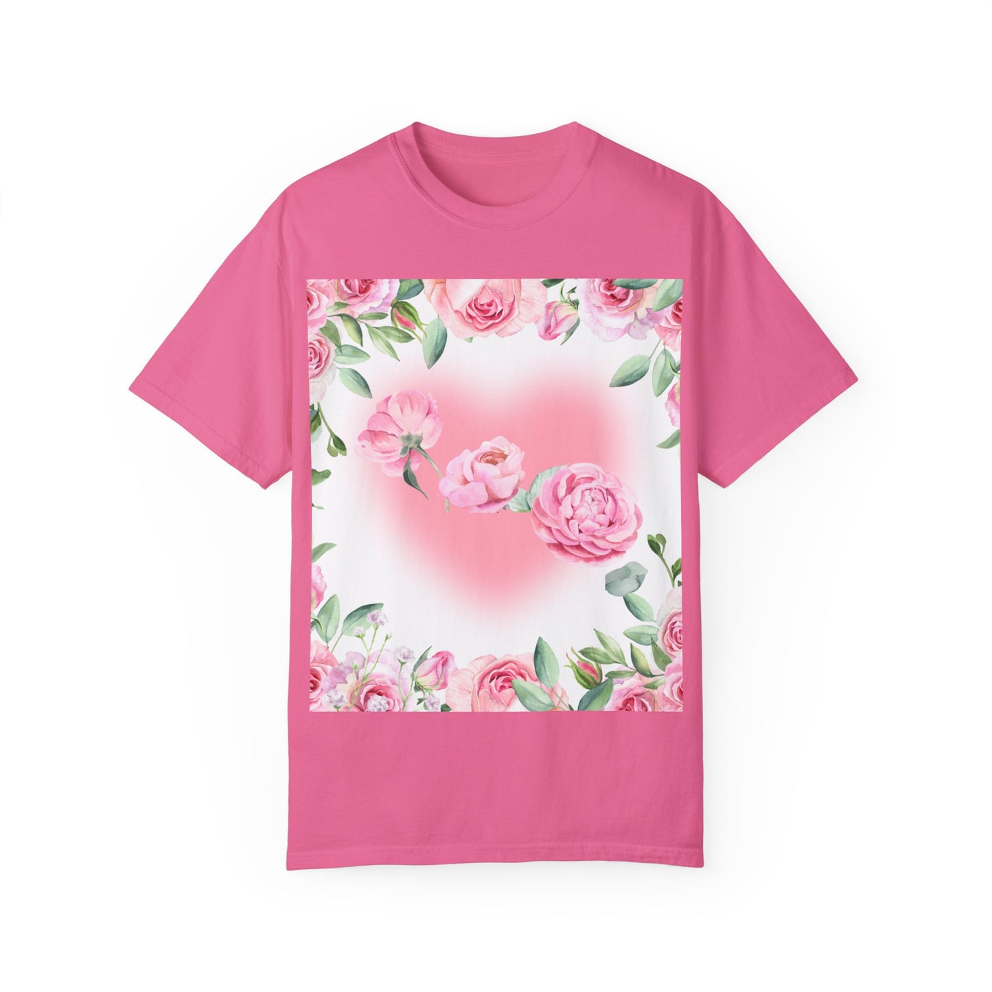 Floral Heart Unisex Garment-Dyed T-shirt for Spring Celebrations