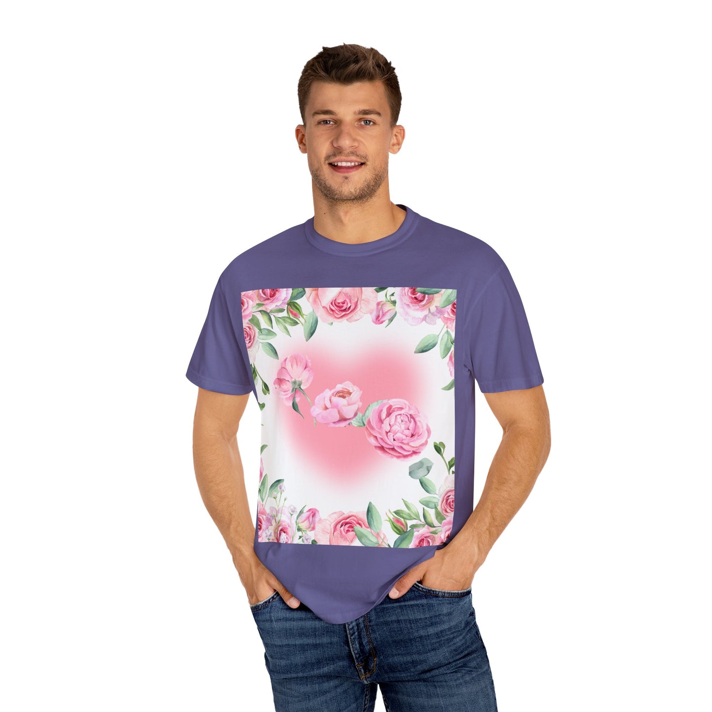 Floral Heart Unisex Garment-Dyed T-shirt for Spring Celebrations