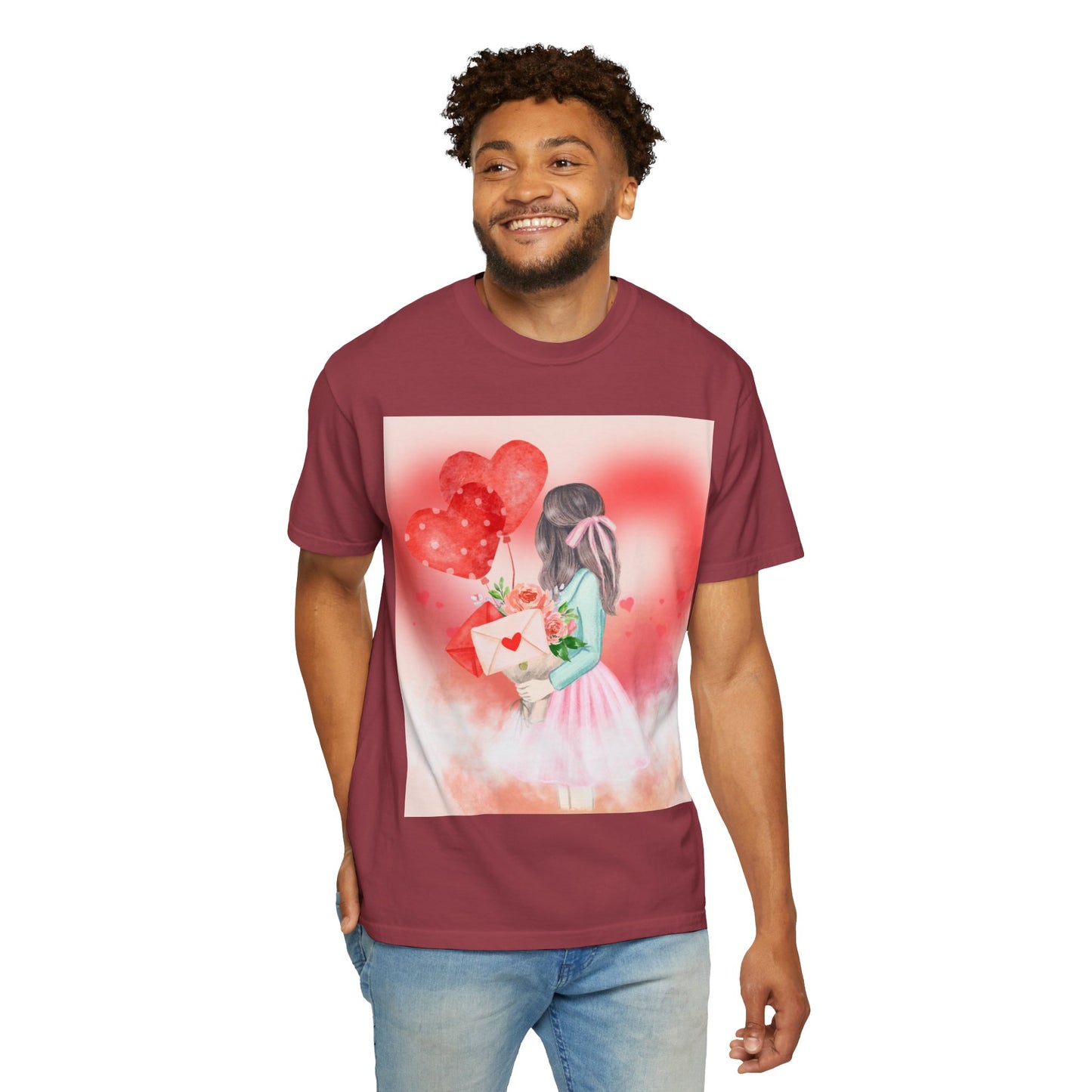 Valentine's Day Unisex Garment-Dyed T-Shirt - Heartfelt Floral Design