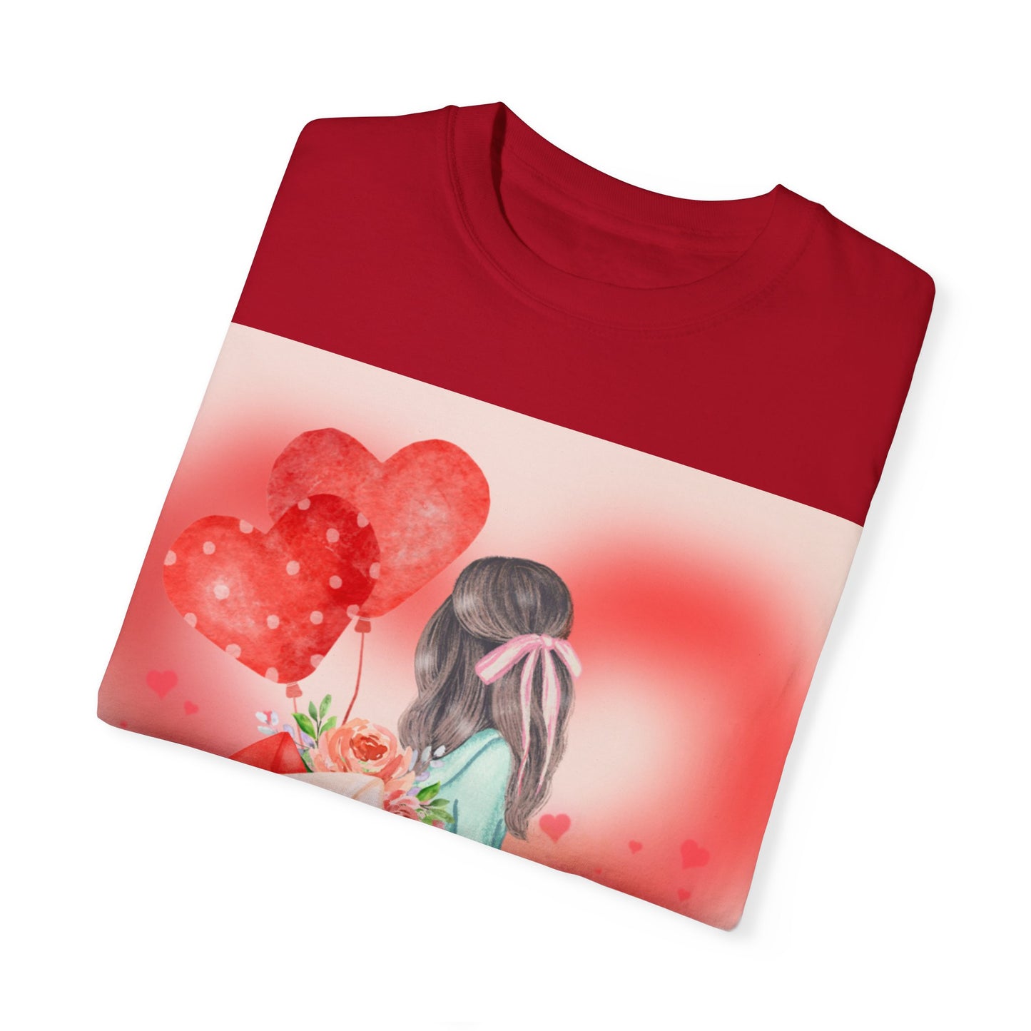 Valentine's Day Unisex Garment-Dyed T-Shirt - Heartfelt Floral Design