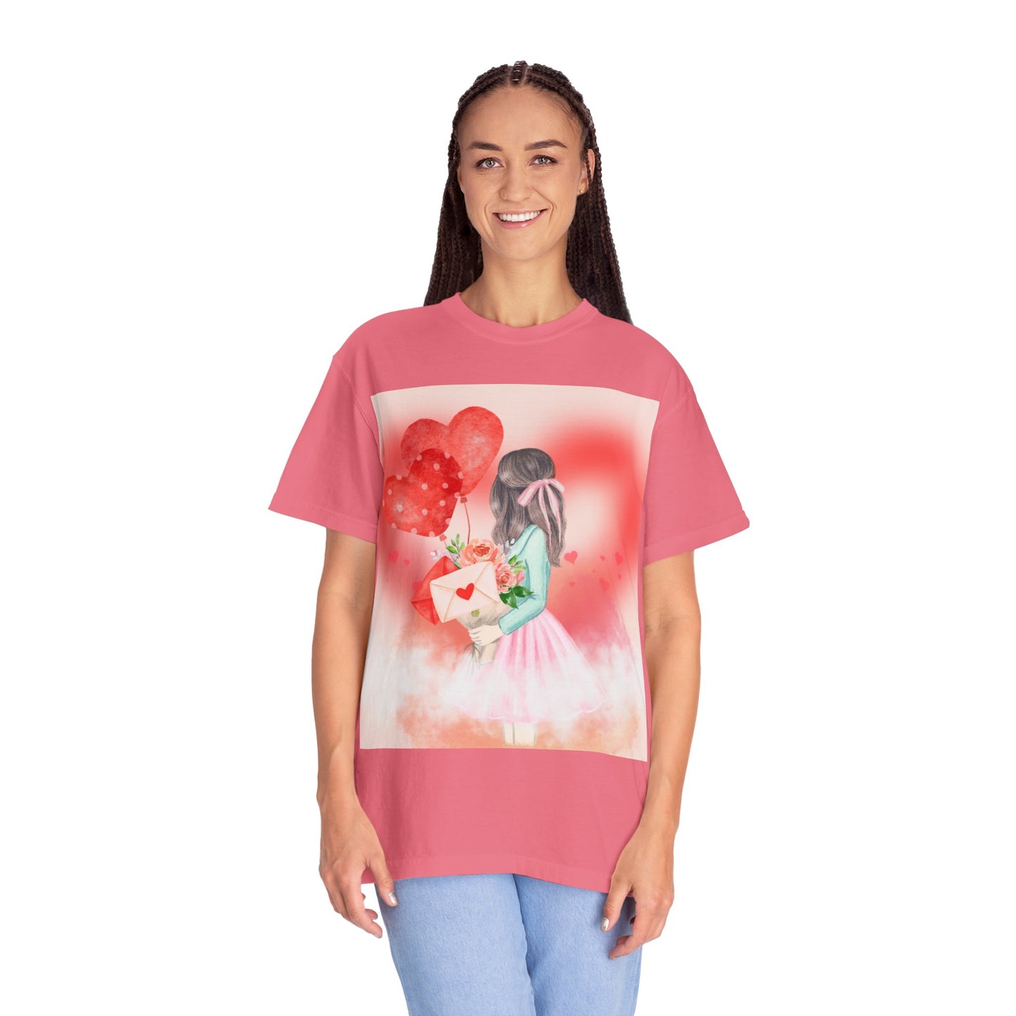 Valentine's Day Unisex Garment-Dyed T-Shirt - Heartfelt Floral Design