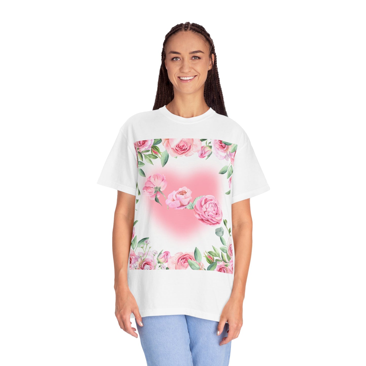 Floral Heart Unisex Garment-Dyed T-shirt for Spring Celebrations