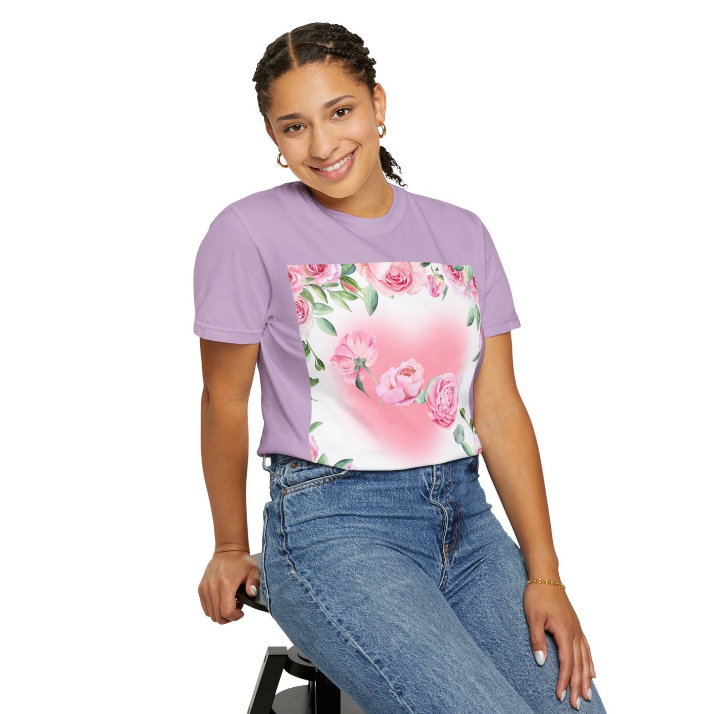 Floral Heart Unisex Garment-Dyed T-shirt for Spring Celebrations