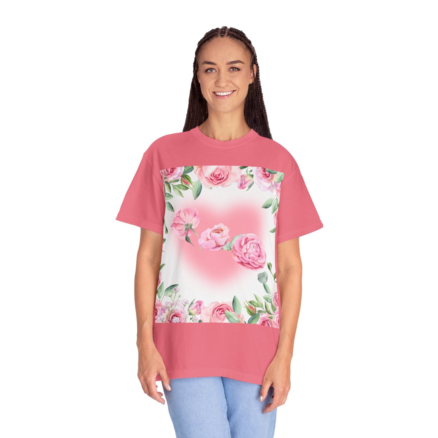 Floral Heart Unisex Garment-Dyed T-shirt for Spring Celebrations