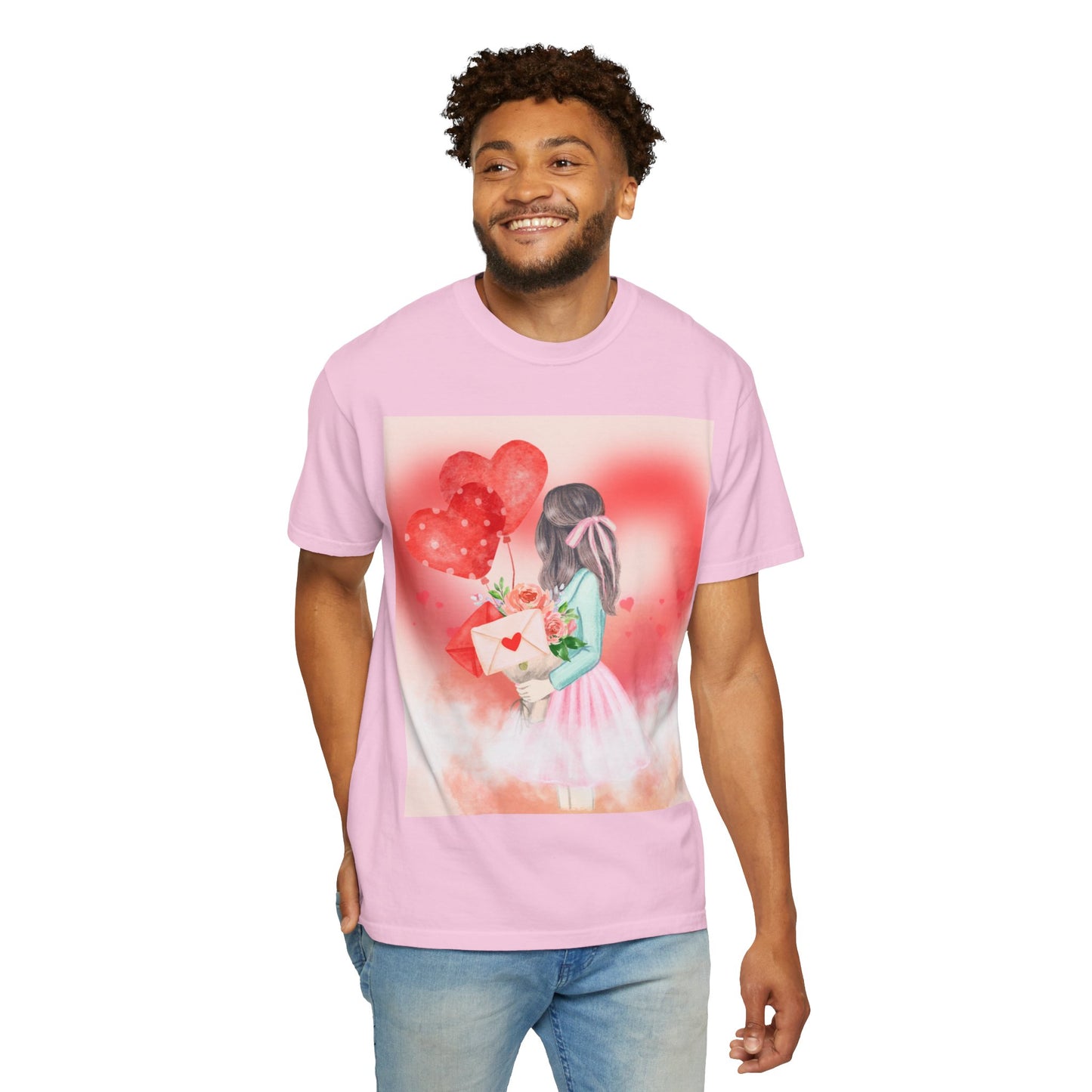 Valentine's Day Unisex Garment-Dyed T-Shirt - Heartfelt Floral Design