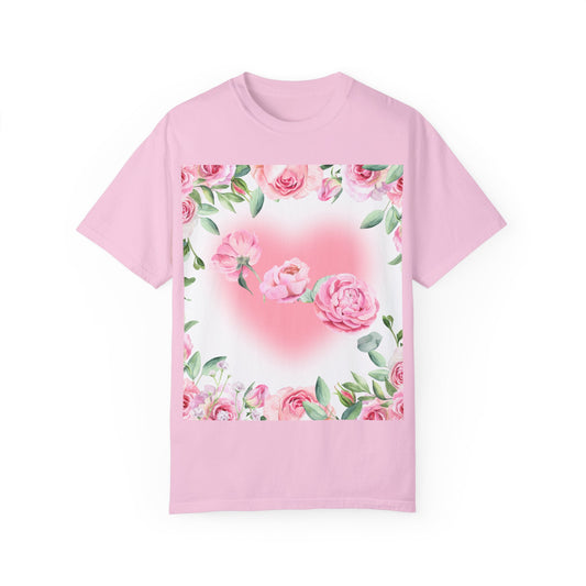 Floral Heart Unisex Garment-Dyed T-shirt for Spring Celebrations