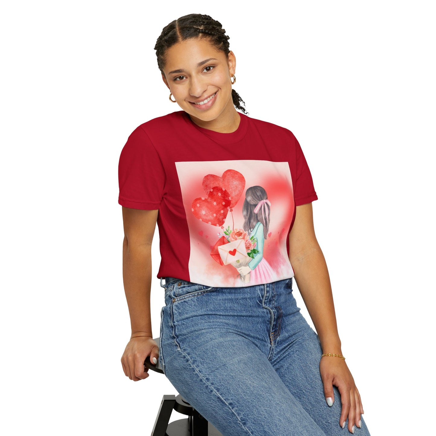 Valentine's Day Unisex Garment-Dyed T-Shirt - Heartfelt Floral Design