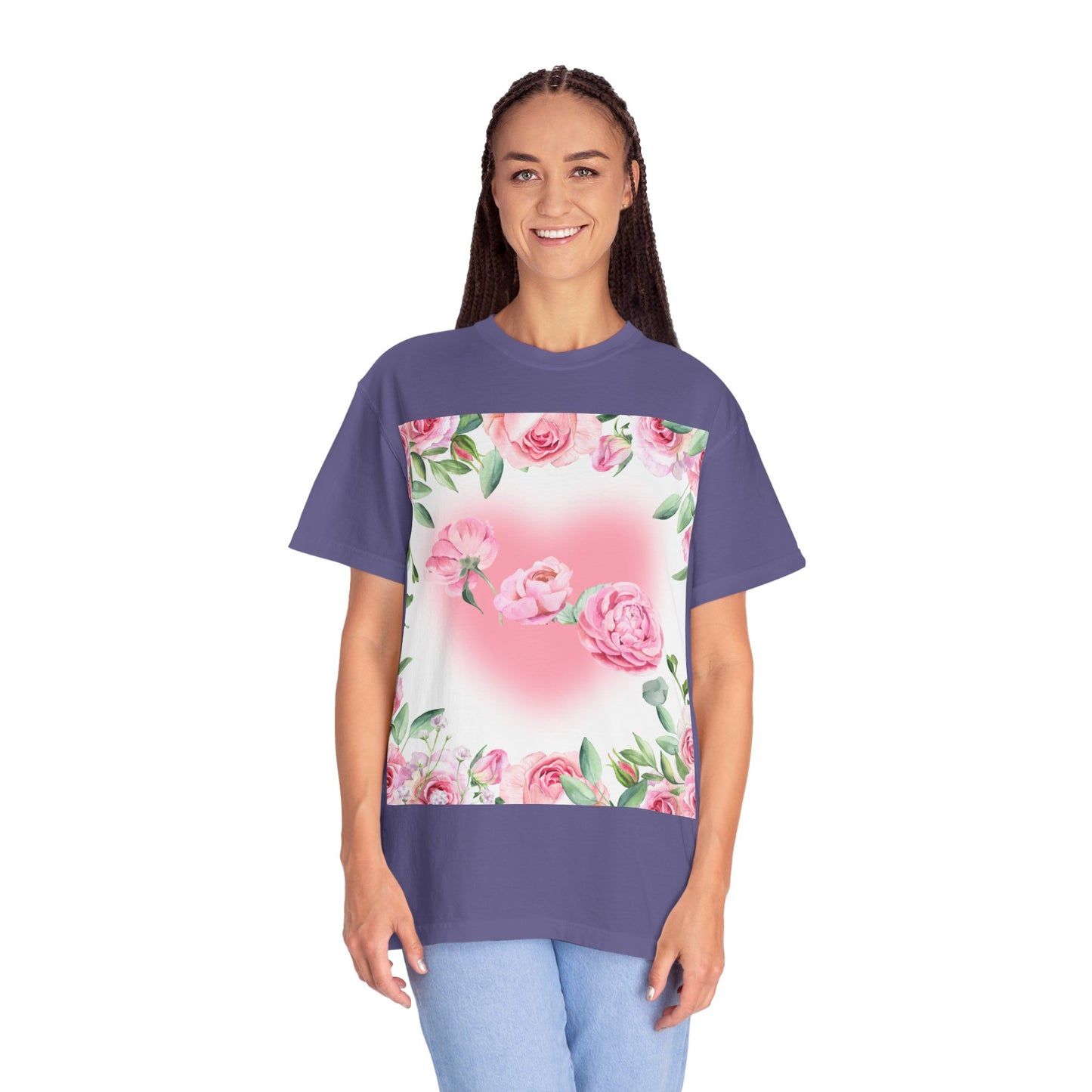 Floral Heart Unisex Garment-Dyed T-shirt for Spring Celebrations