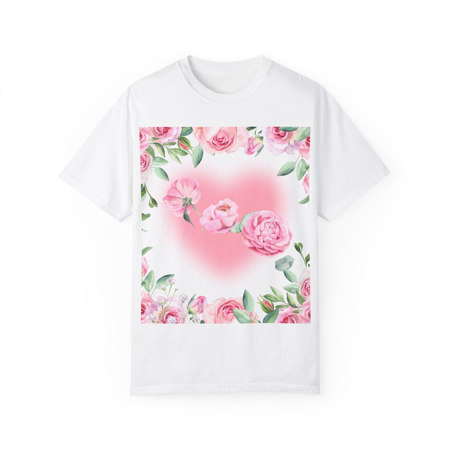 Floral Heart Unisex Garment-Dyed T-shirt for Spring Celebrations