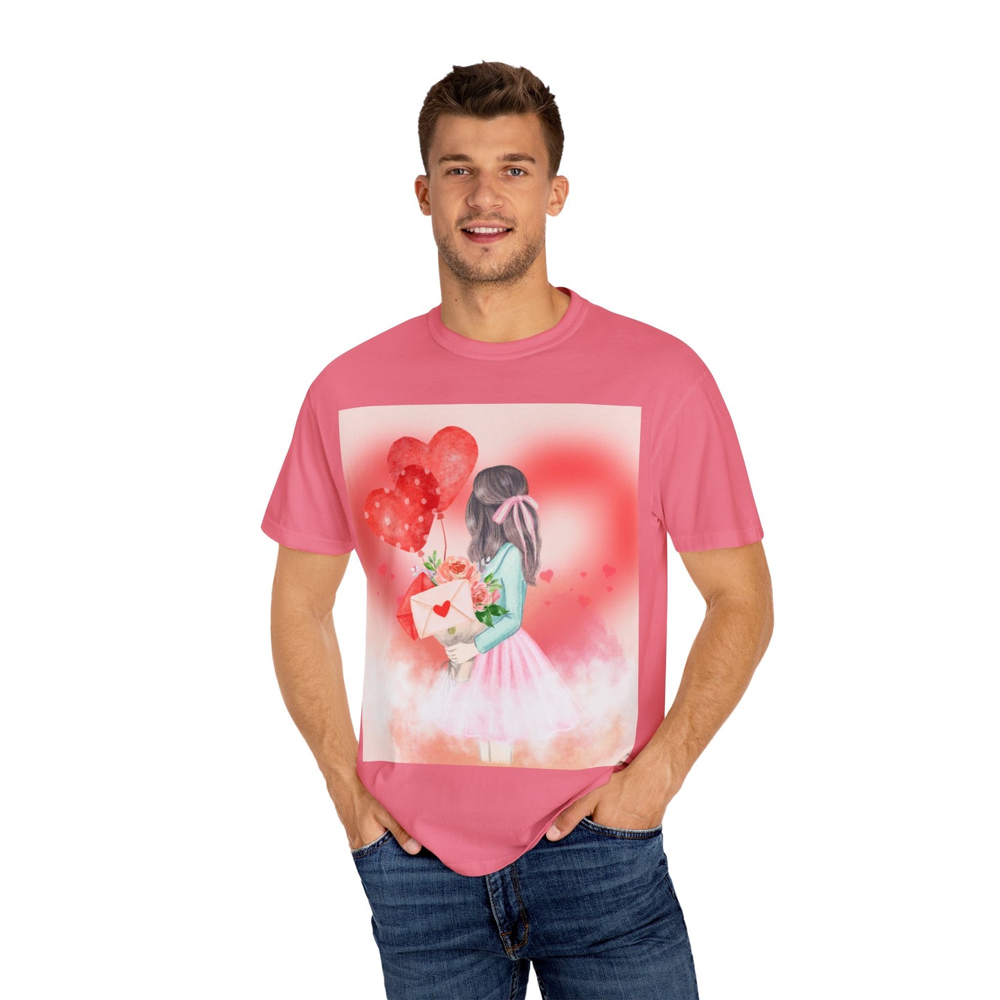 Valentine's Day Unisex Garment-Dyed T-Shirt - Heartfelt Floral Design