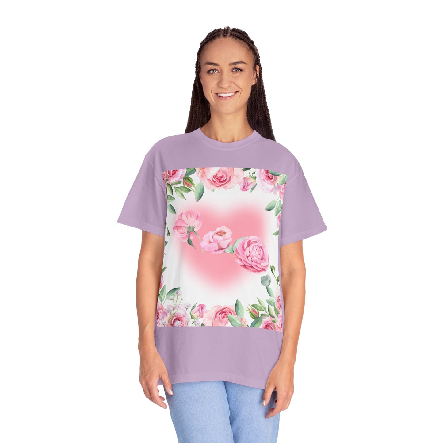 Floral Heart Unisex Garment-Dyed T-shirt for Spring Celebrations