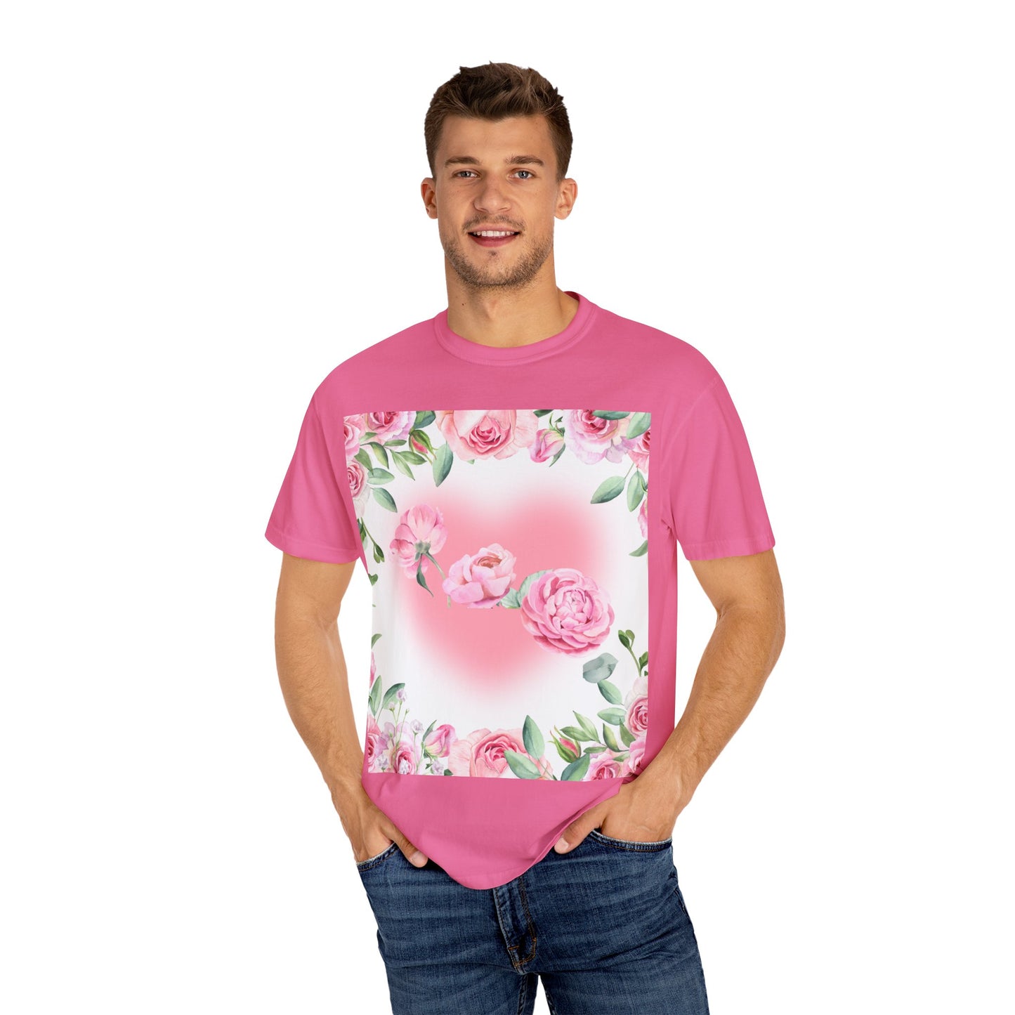 Floral Heart Unisex Garment-Dyed T-shirt for Spring Celebrations