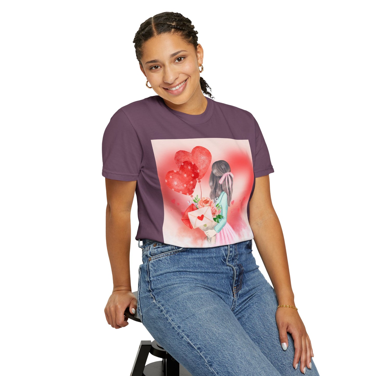 Valentine's Day Unisex Garment-Dyed T-Shirt - Heartfelt Floral Design