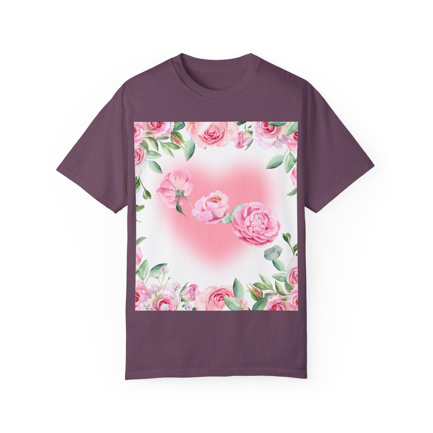 Floral Heart Unisex Garment-Dyed T-shirt for Spring Celebrations