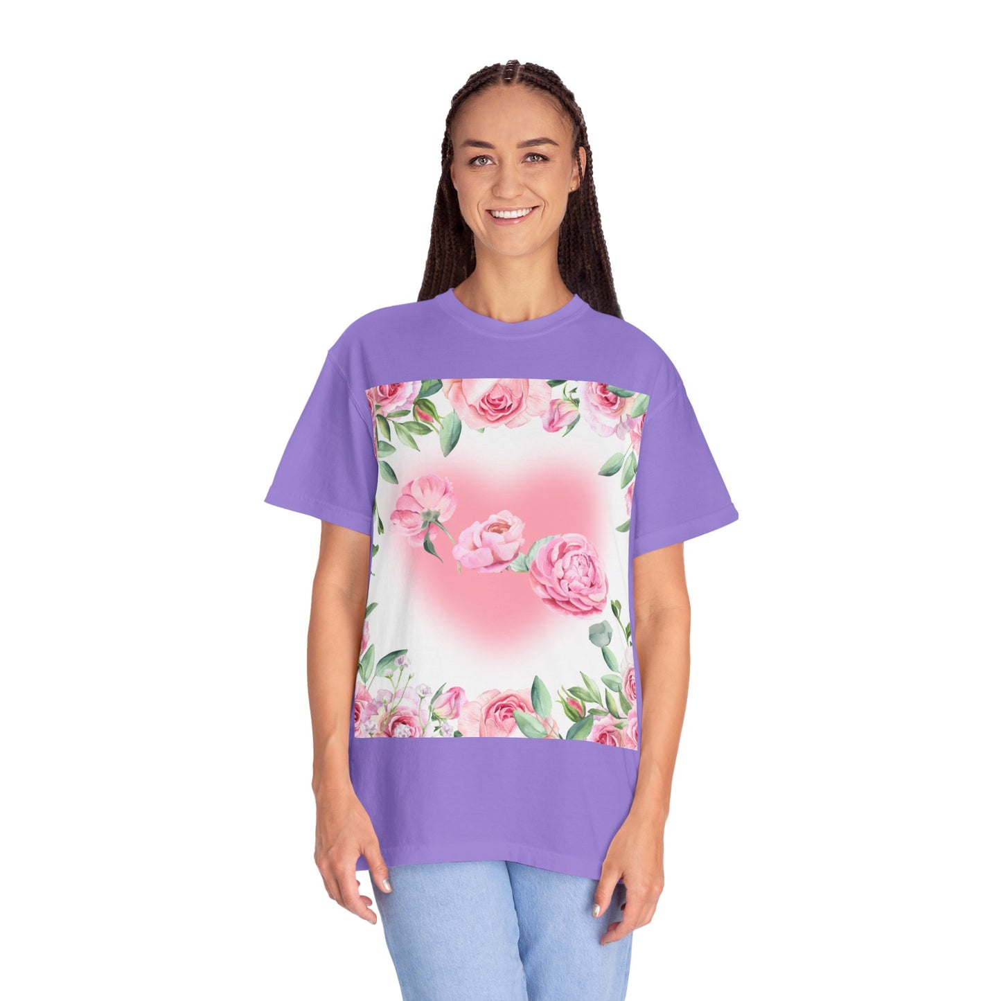 Floral Heart Unisex Garment-Dyed T-shirt for Spring Celebrations