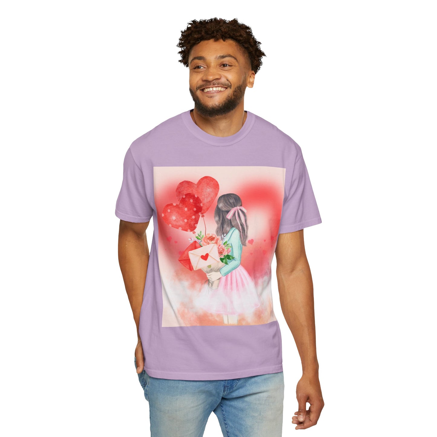 Valentine's Day Unisex Garment-Dyed T-Shirt - Heartfelt Floral Design