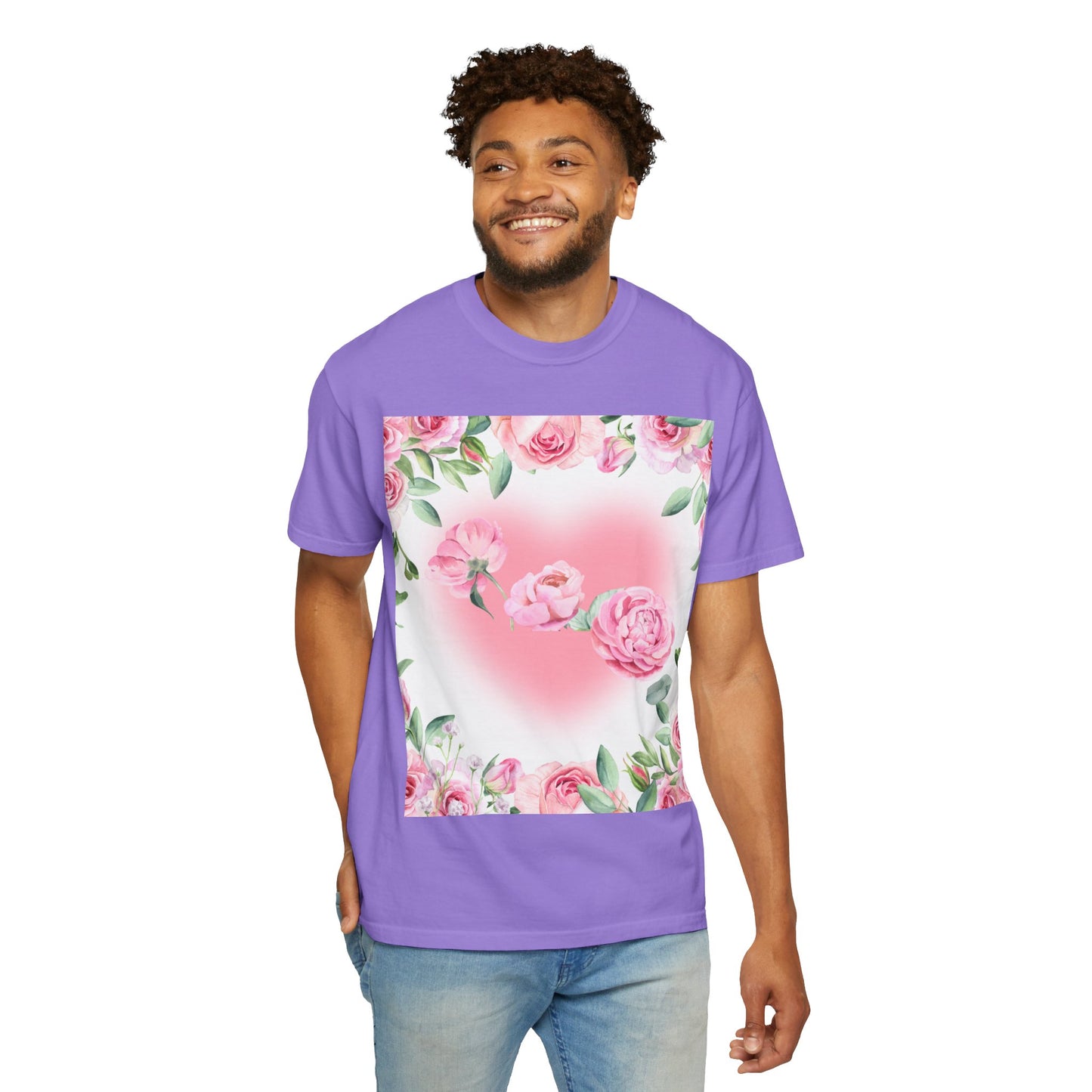 Floral Heart Unisex Garment-Dyed T-shirt for Spring Celebrations