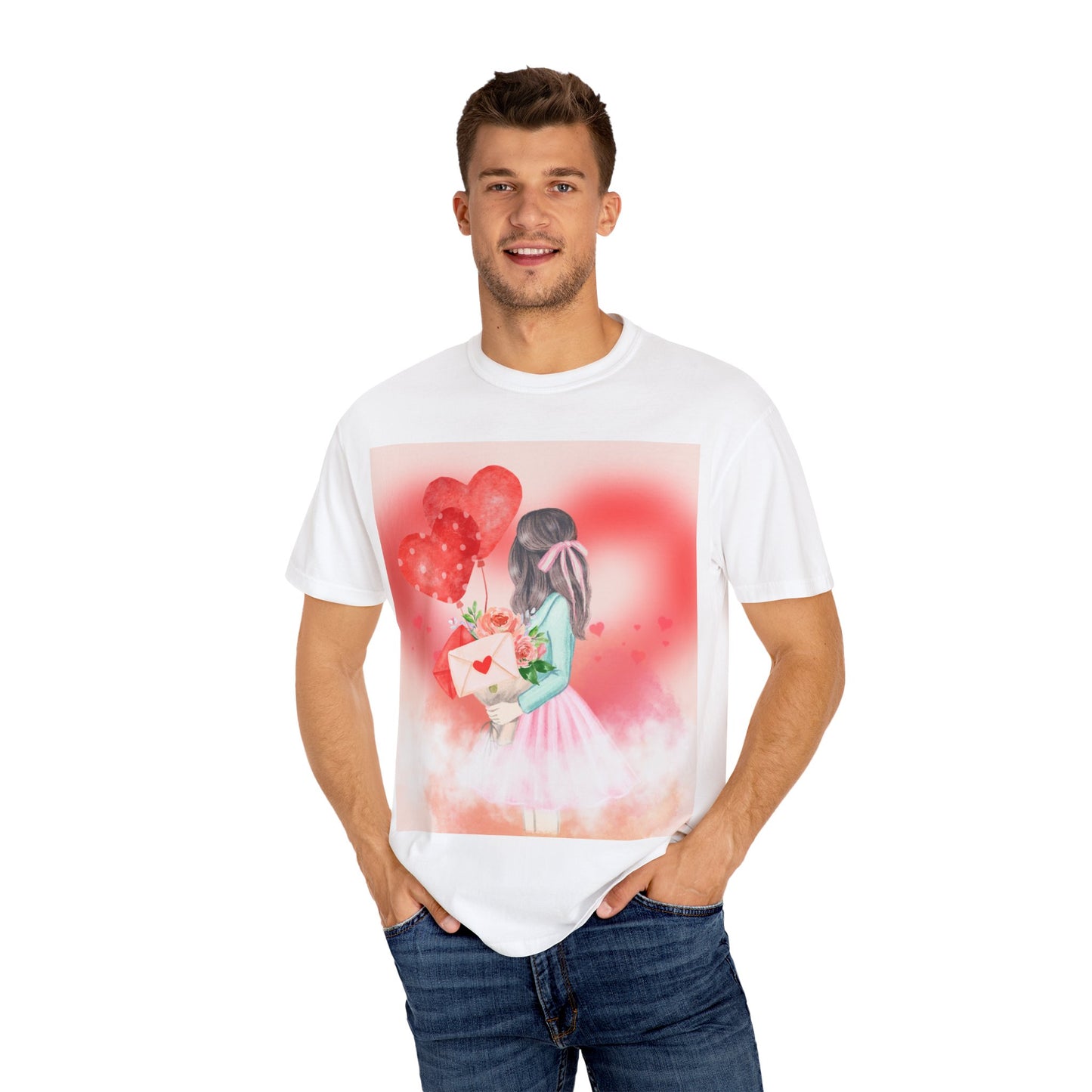 Valentine's Day Unisex Garment-Dyed T-Shirt - Heartfelt Floral Design