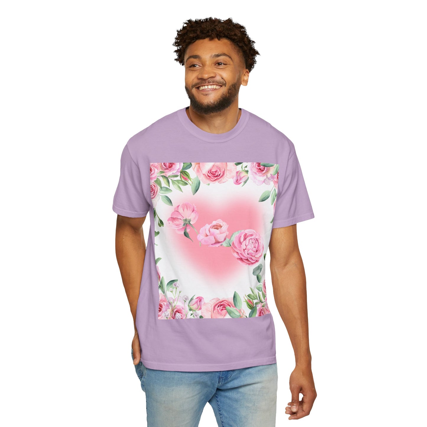 Floral Heart Unisex Garment-Dyed T-shirt for Spring Celebrations