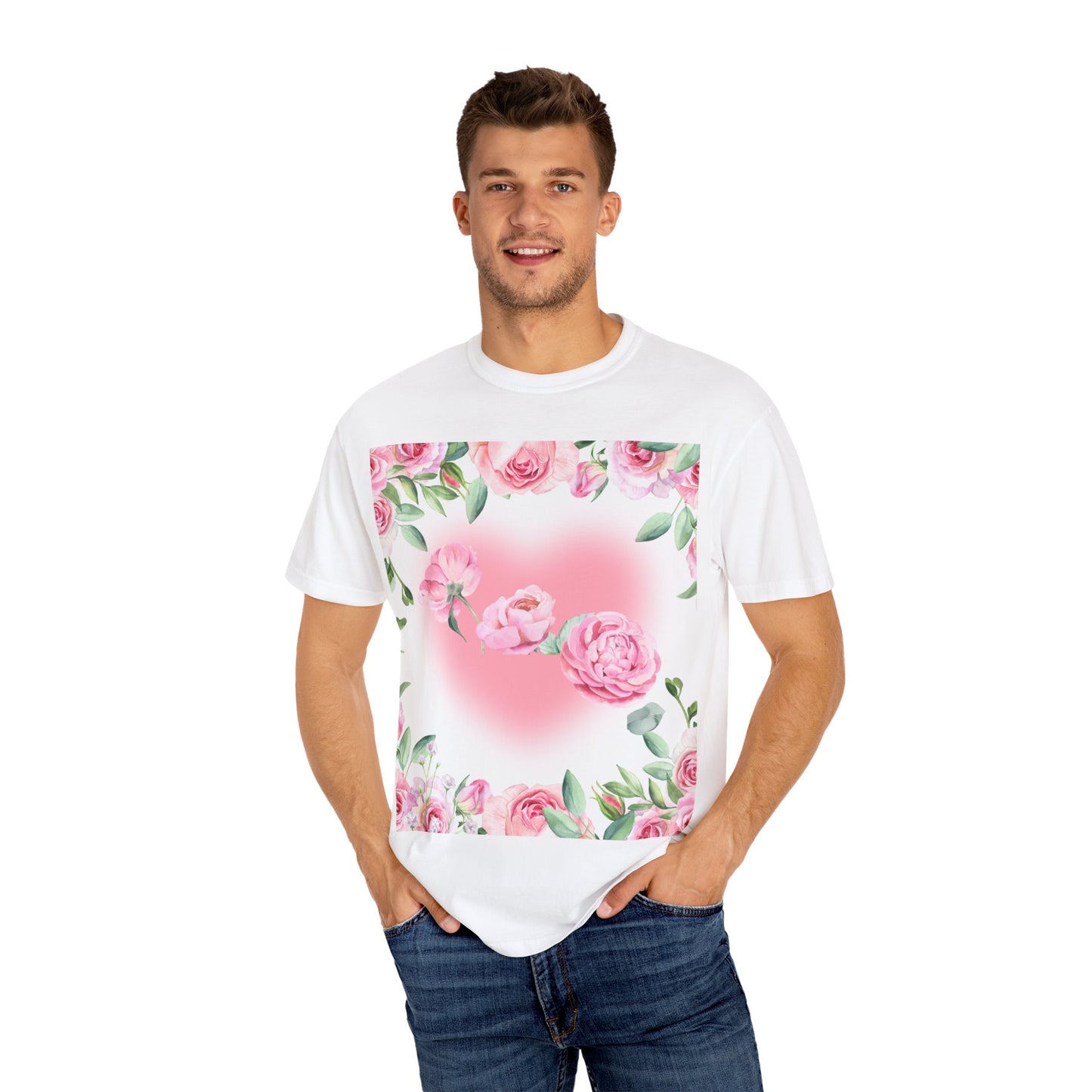 Floral Heart Unisex Garment-Dyed T-shirt for Spring Celebrations