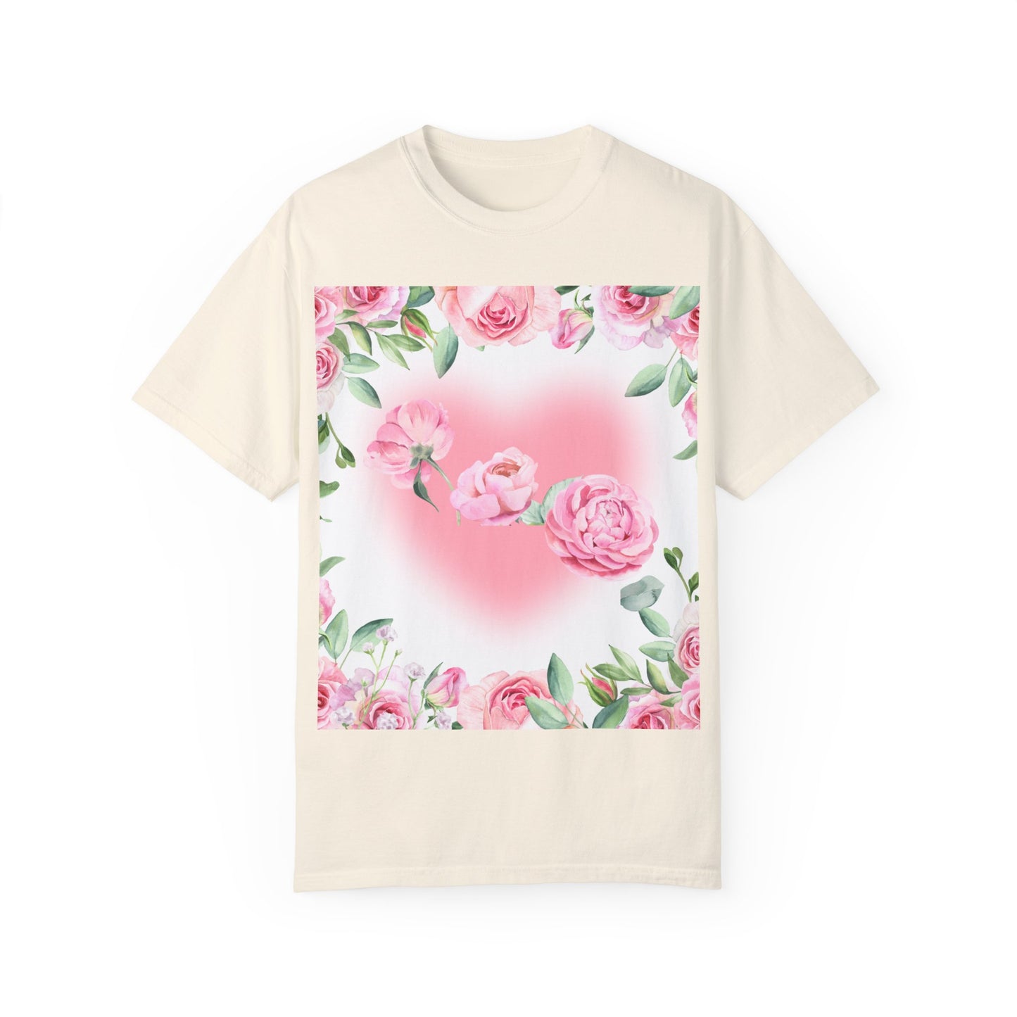 Floral Heart Unisex Garment-Dyed T-shirt for Spring Celebrations