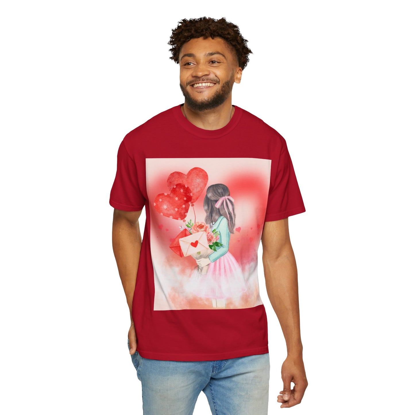 Valentine's Day Unisex Garment-Dyed T-Shirt - Heartfelt Floral Design