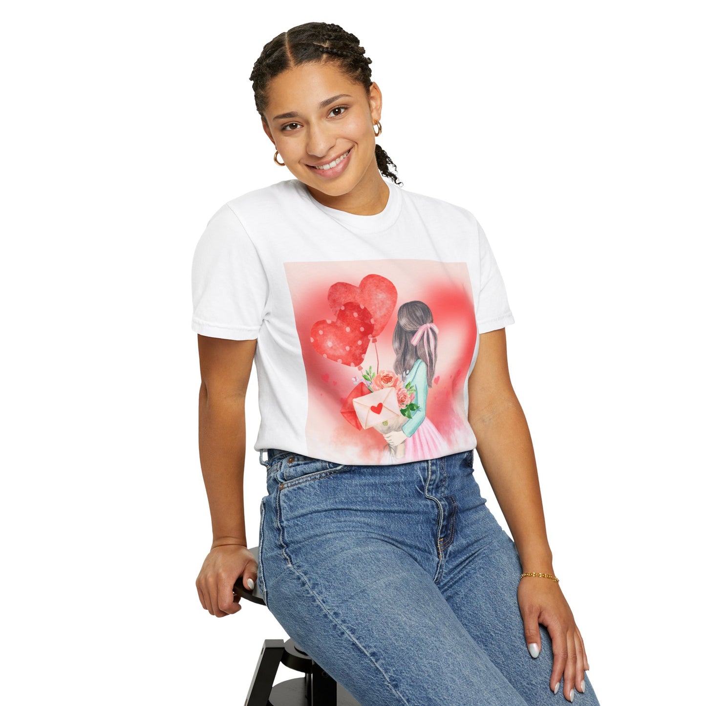 Valentine's Day Unisex Garment-Dyed T-Shirt - Heartfelt Floral Design