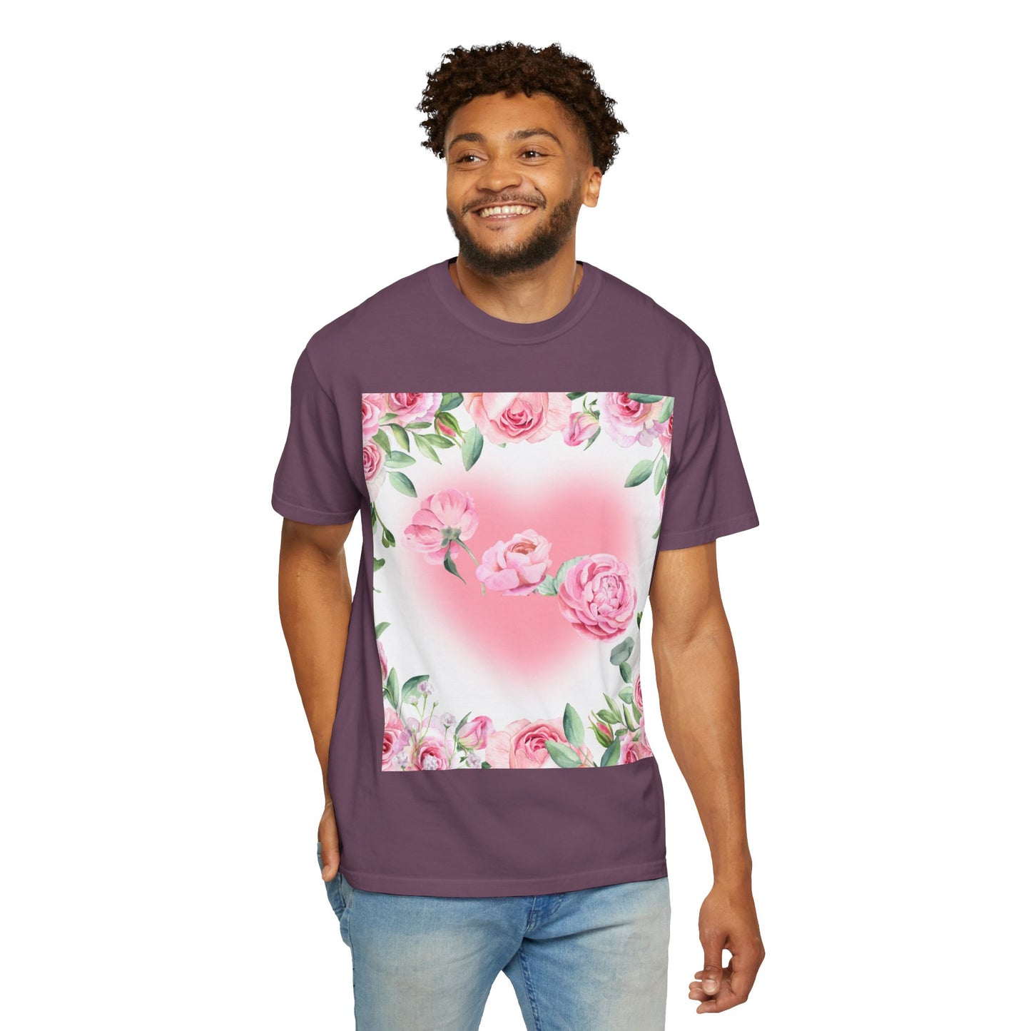 Floral Heart Unisex Garment-Dyed T-shirt for Spring Celebrations