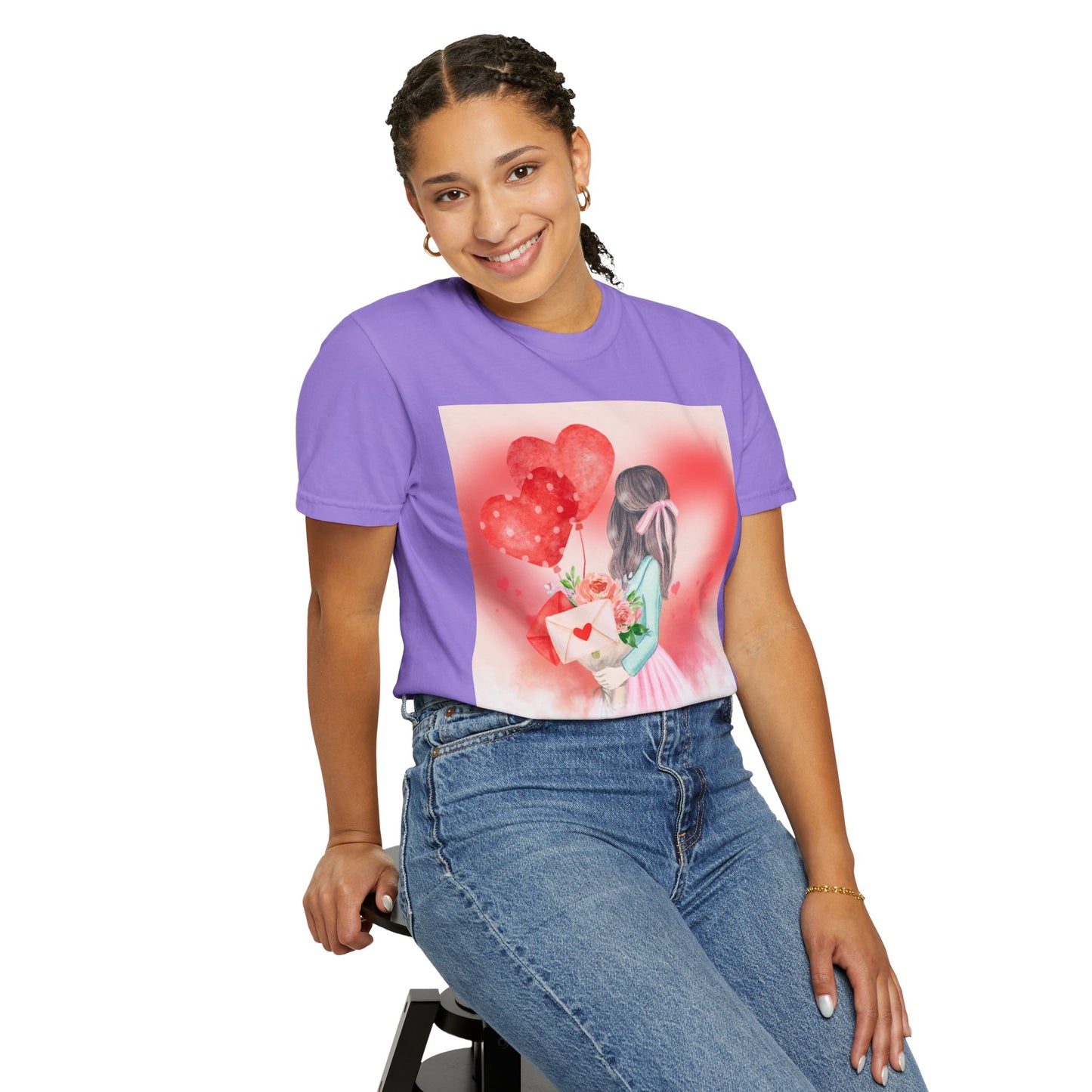 Valentine's Day Unisex Garment-Dyed T-Shirt - Heartfelt Floral Design