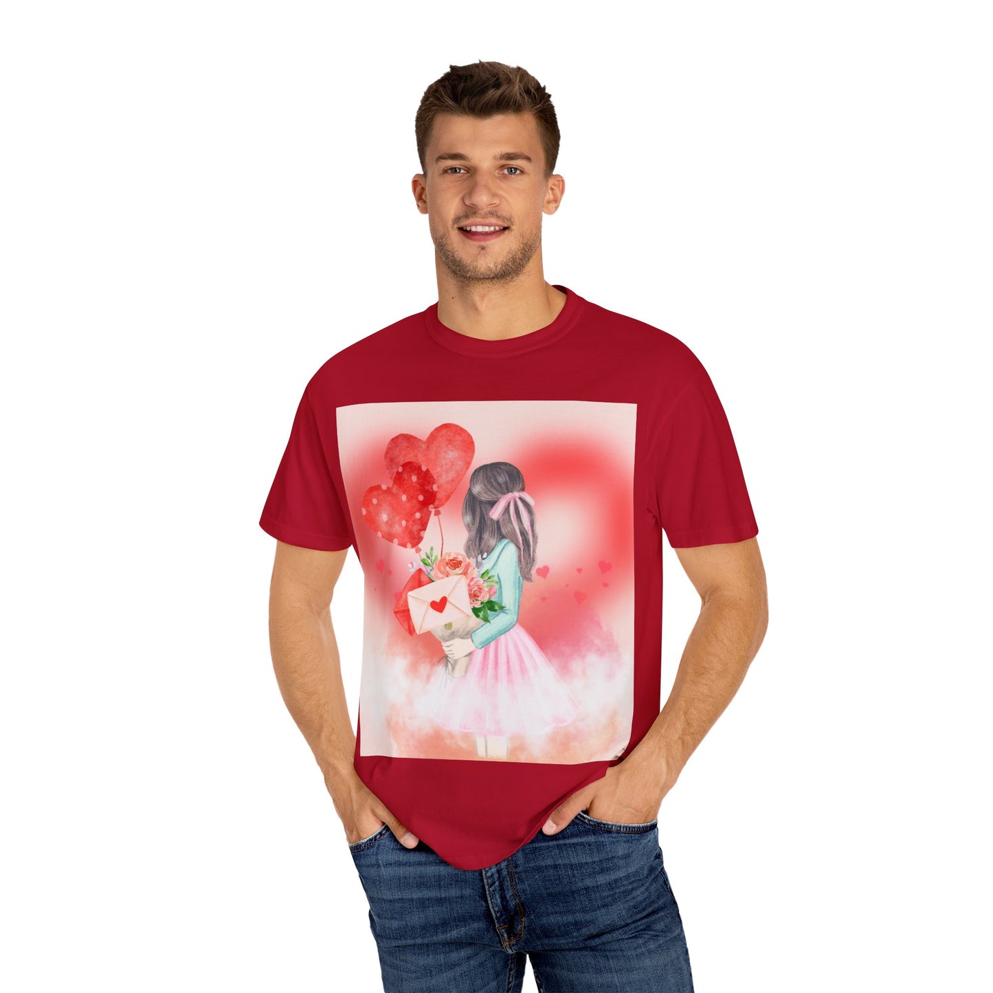 Valentine's Day Unisex Garment-Dyed T-Shirt - Heartfelt Floral Design