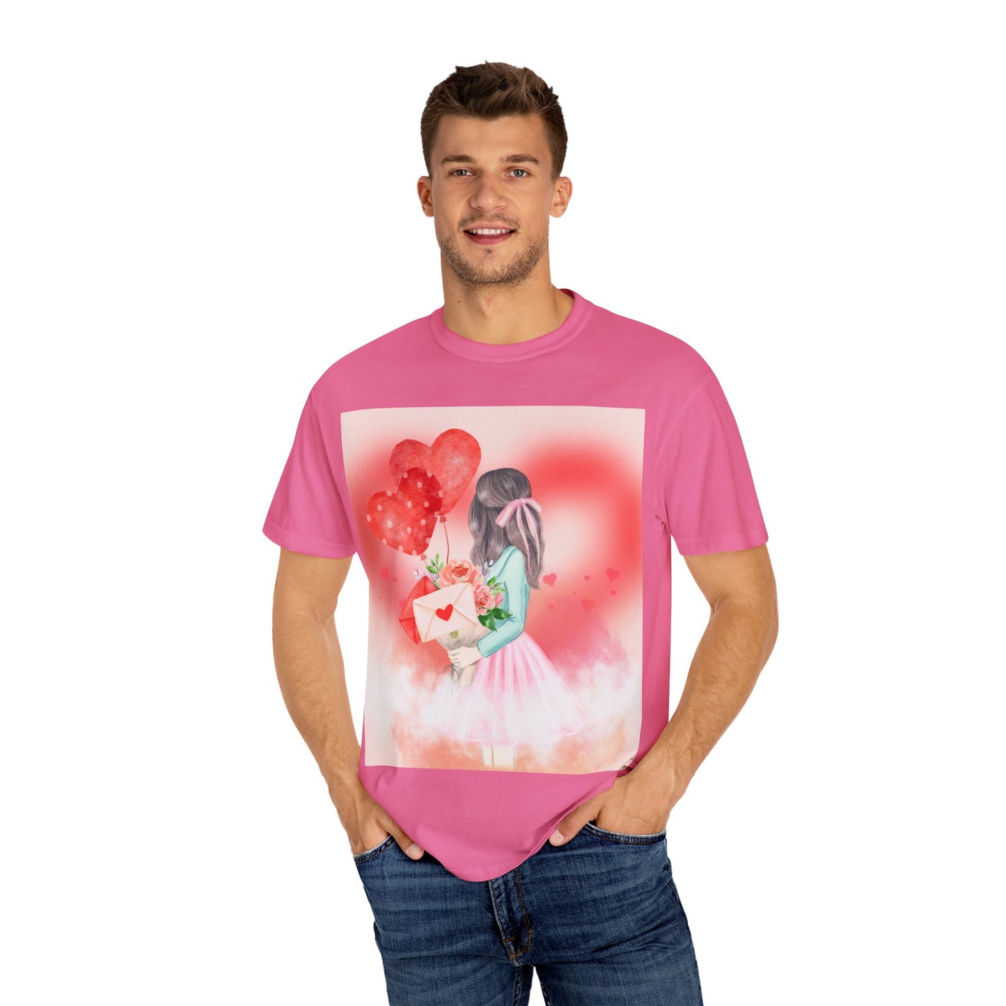 Valentine's Day Unisex Garment-Dyed T-Shirt - Heartfelt Floral Design