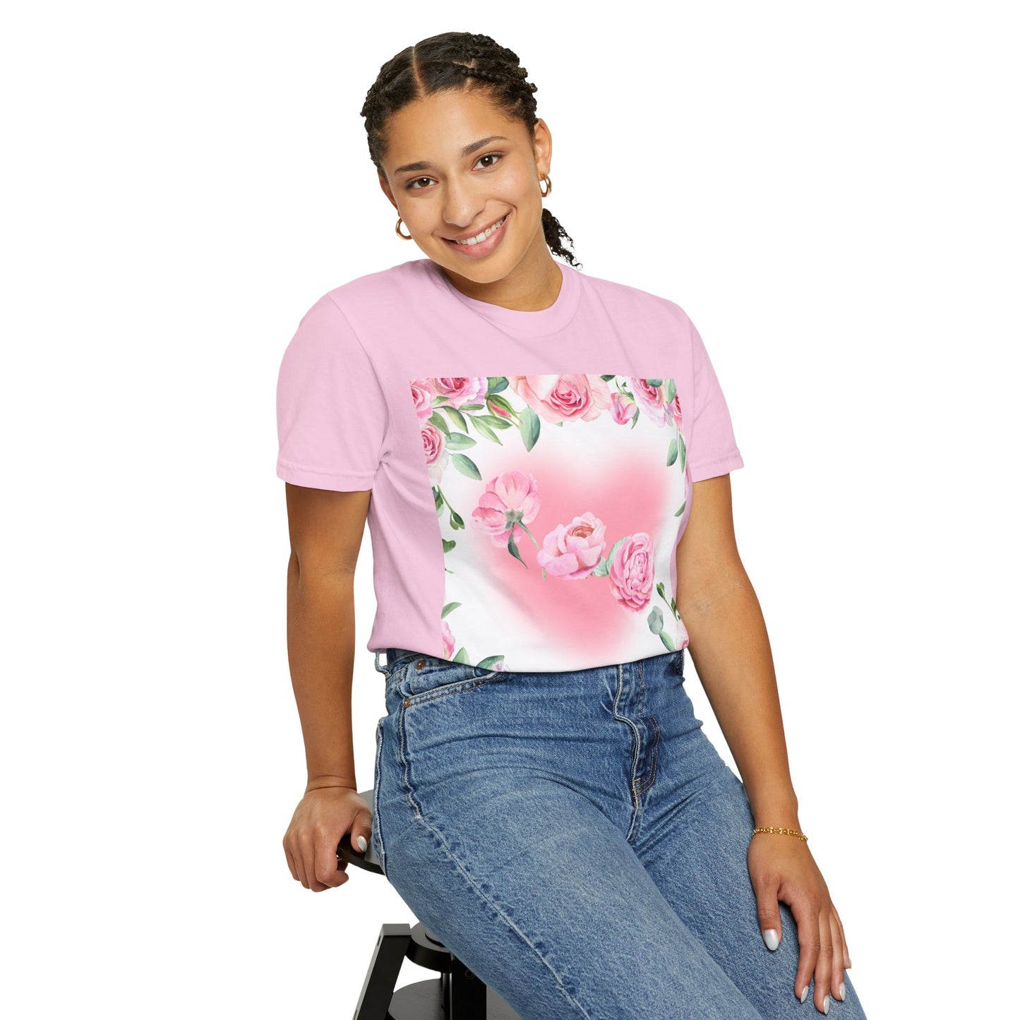 Floral Heart Unisex Garment-Dyed T-shirt for Spring Celebrations